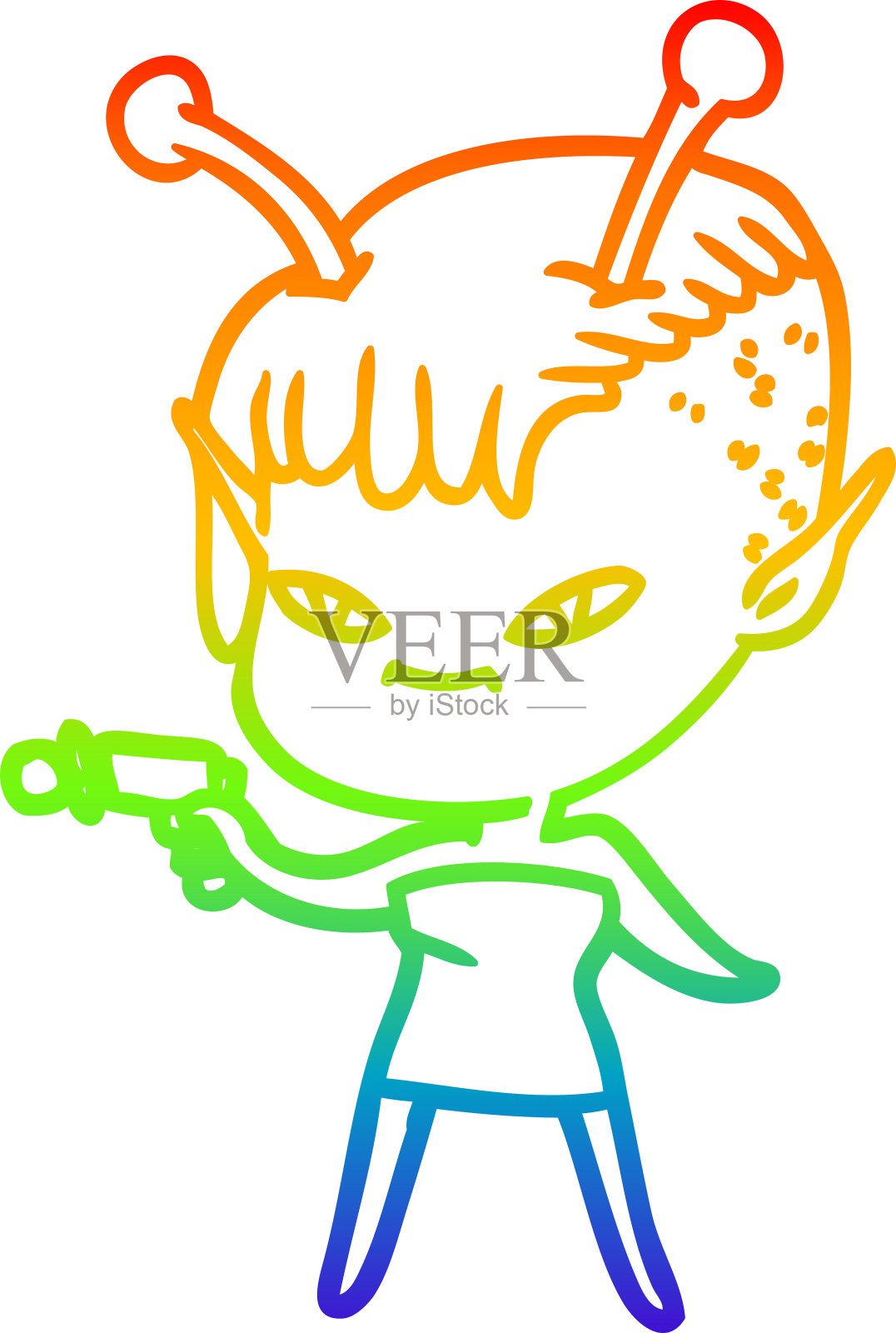 彩虹渐变线画一个可爱的卡通外星人女孩设计元素图片