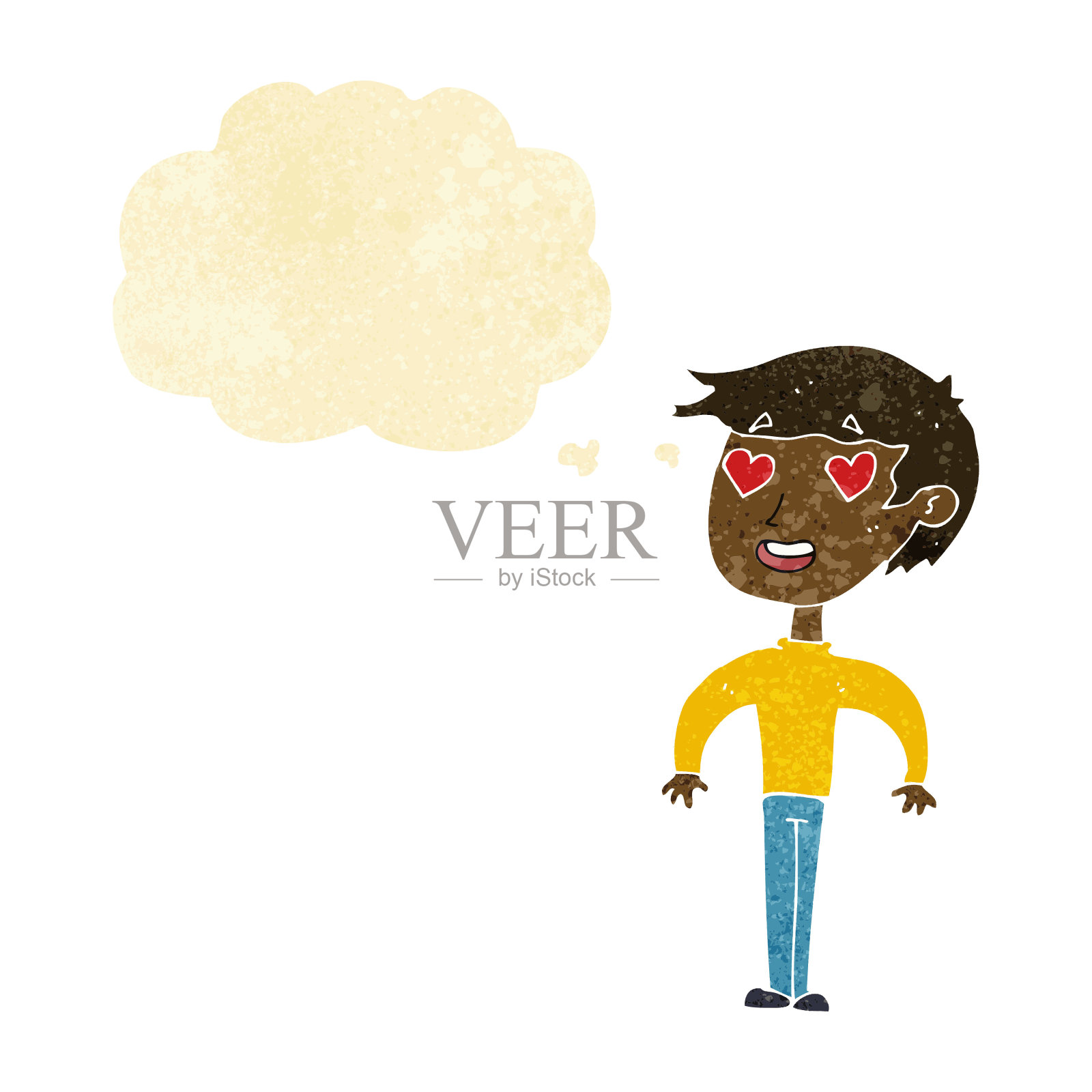 恋爱中的卡通男人与想法泡泡插画图片素材