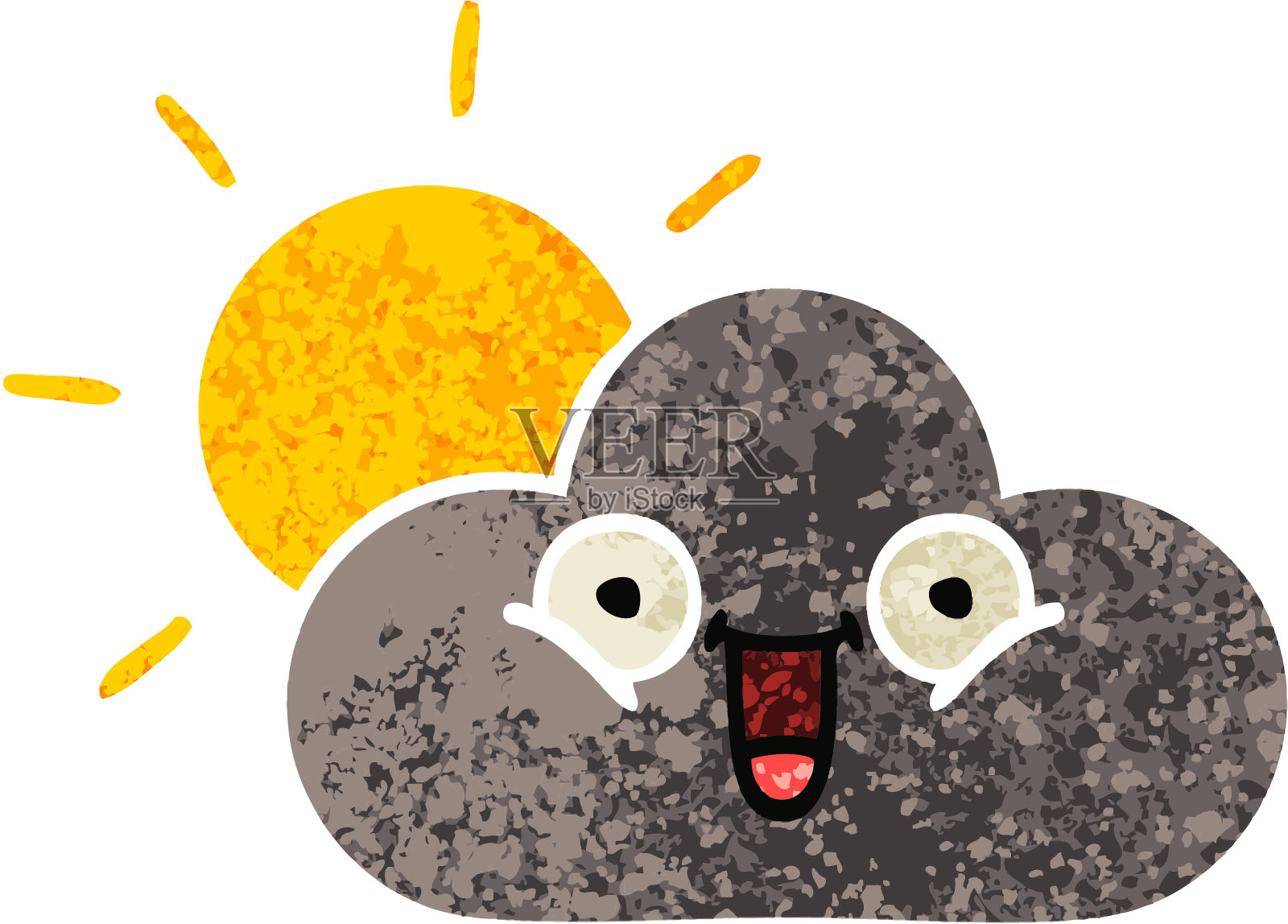 复古的插图风格的卡通风暴云和太阳插画图片素材