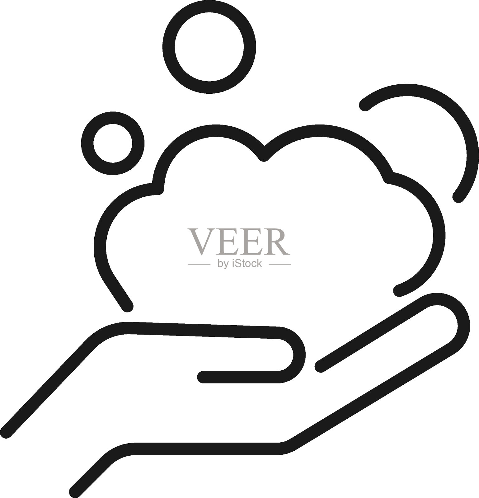 伸出手的泡沫隔离线图标。可编辑的中风。矢量符号的广告,商店,商店,文章,用户界面,应用程序,网站。用黑色线条绘制的极简主义标志插画图片素材