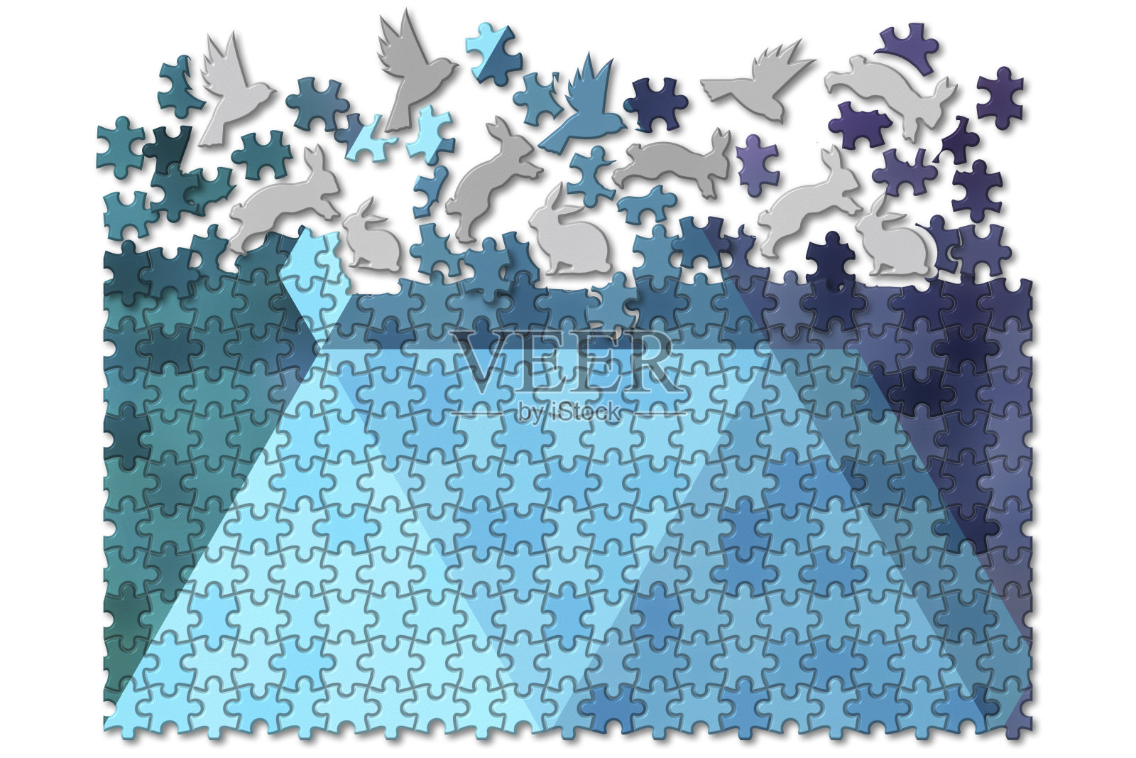 小鸟和兔子闪亮的拼图照片摄影图片