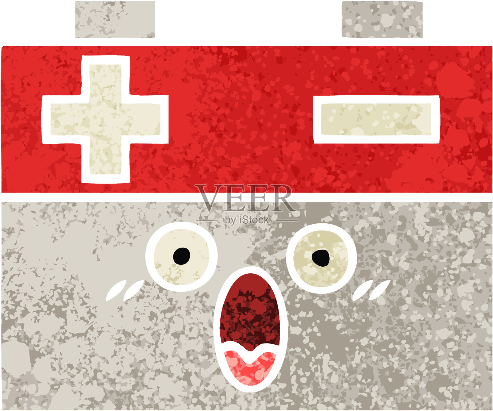 复古插画风格的卡通汽车电池插画图片素材