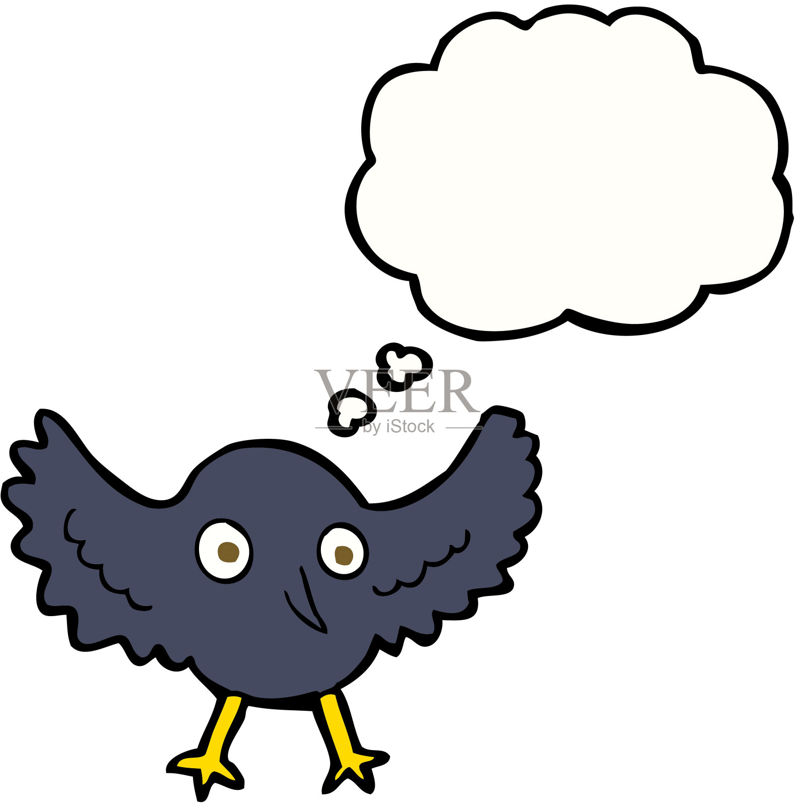 卡通乌鸦与思想泡泡插画图片素材