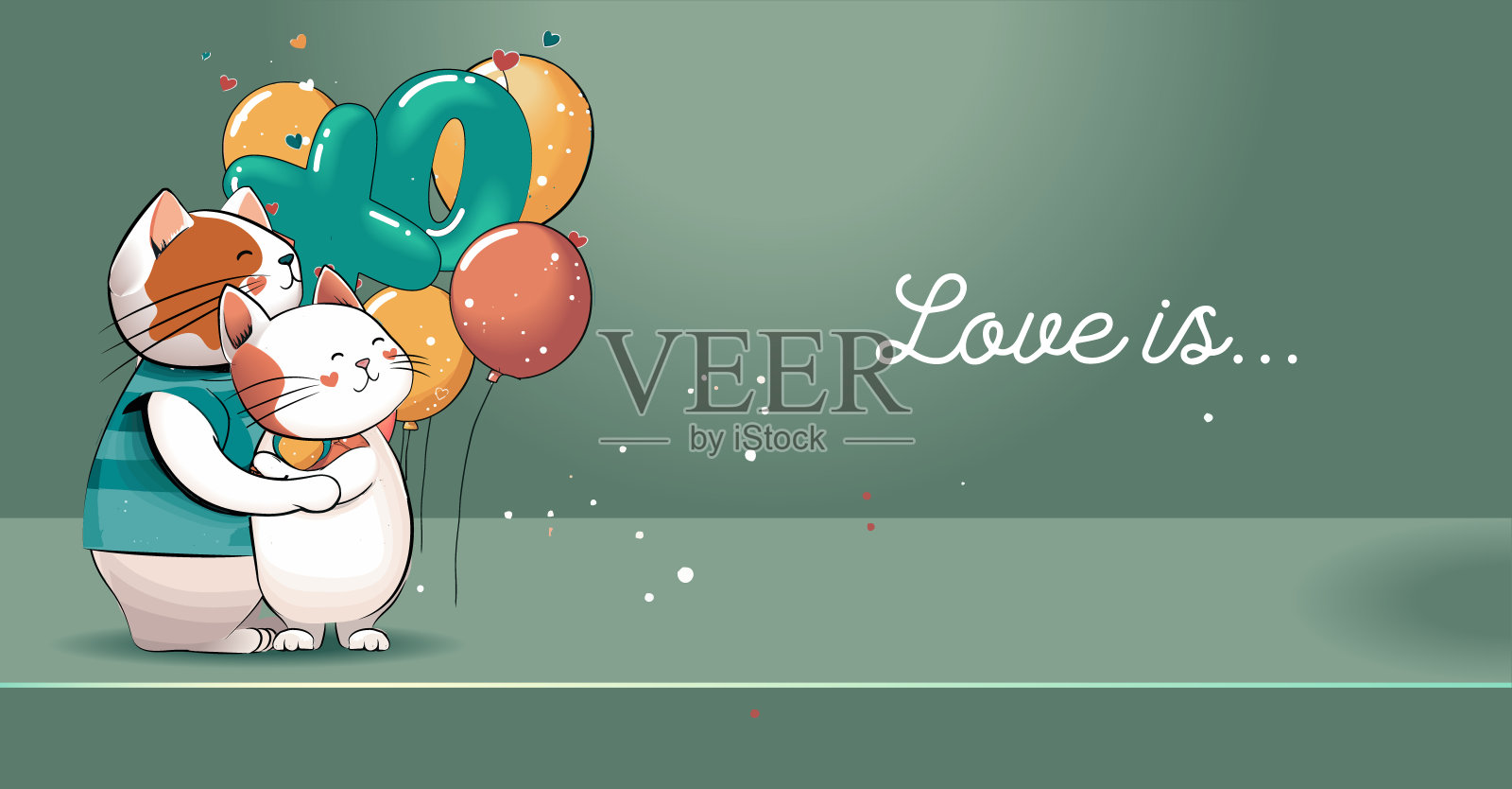 猫在情人节成对插画图片素材