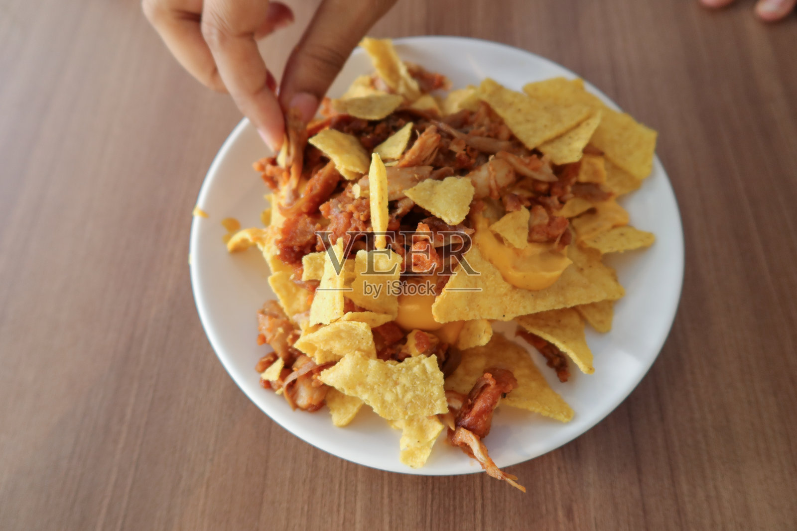 玉米片,玉米片和炸肉末照片摄影图片