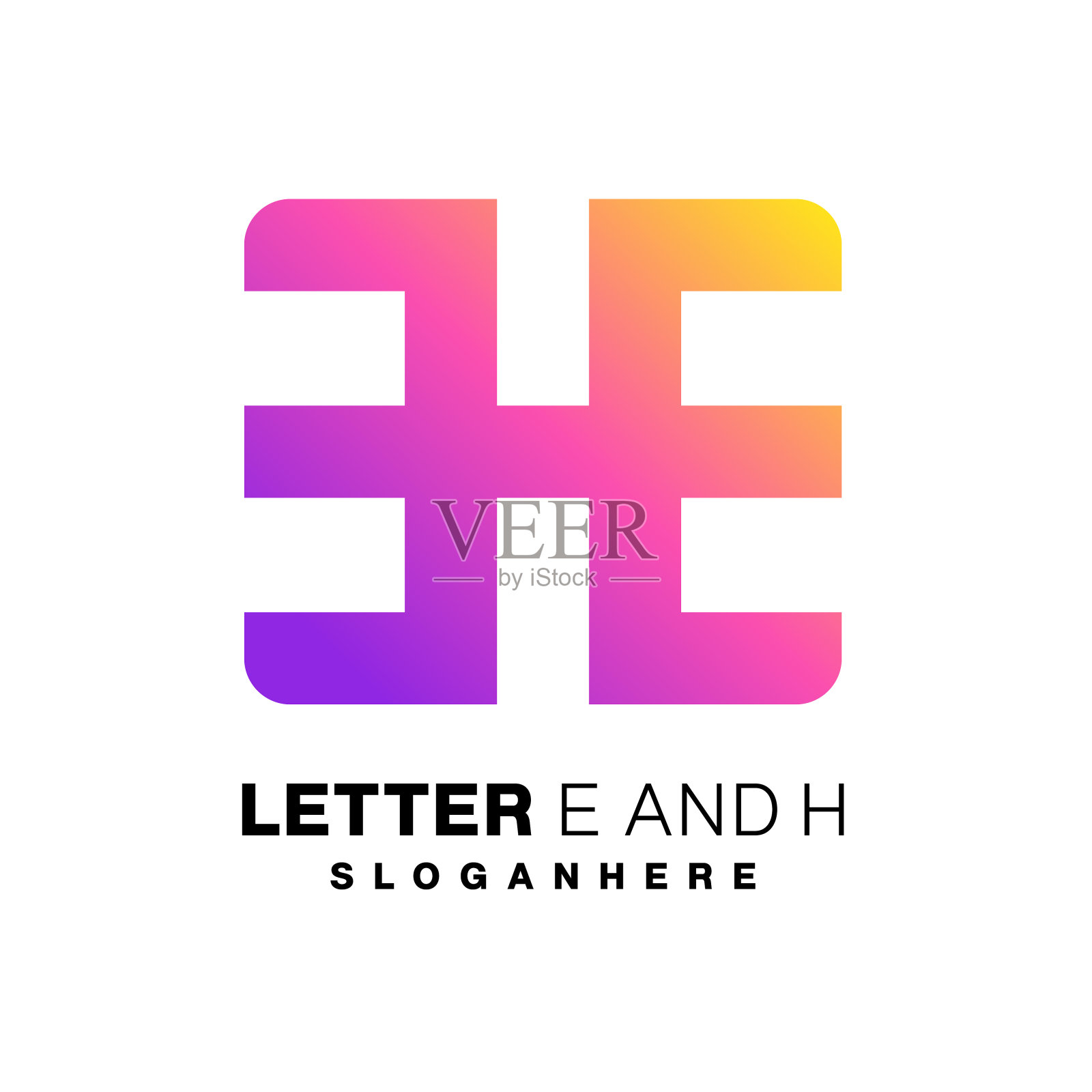 字母e和h初始设计渐变颜色模板插画图片素材