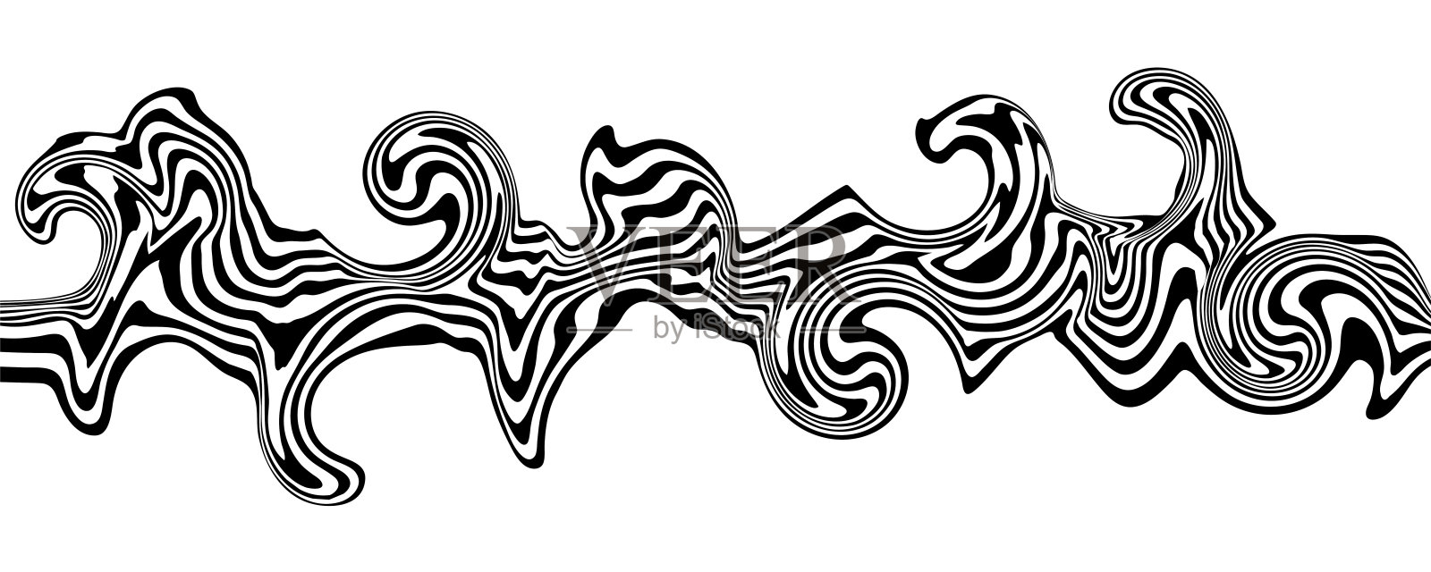 抽象的光学错觉波在白色背景。一种黑白条纹的流动,形成波浪状的扭曲效果。矢量插图。插画图片素材