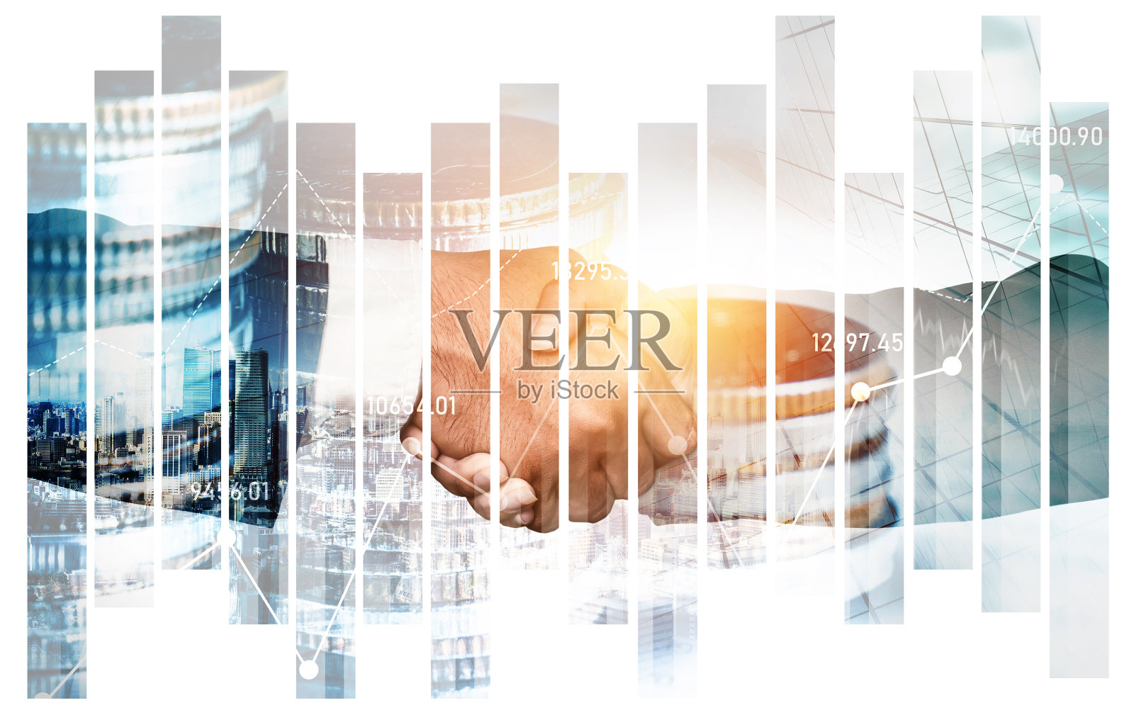 金融繁荣和货币科技资产背景的商业握手照片摄影图片