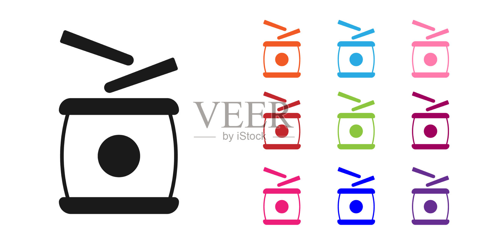 黑色中国鼓图标孤立于白色图标素材