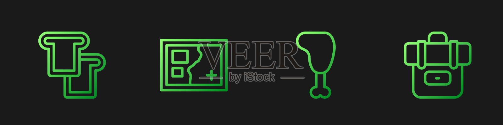 集行鸡腿面包吐司折叠图和图标素材