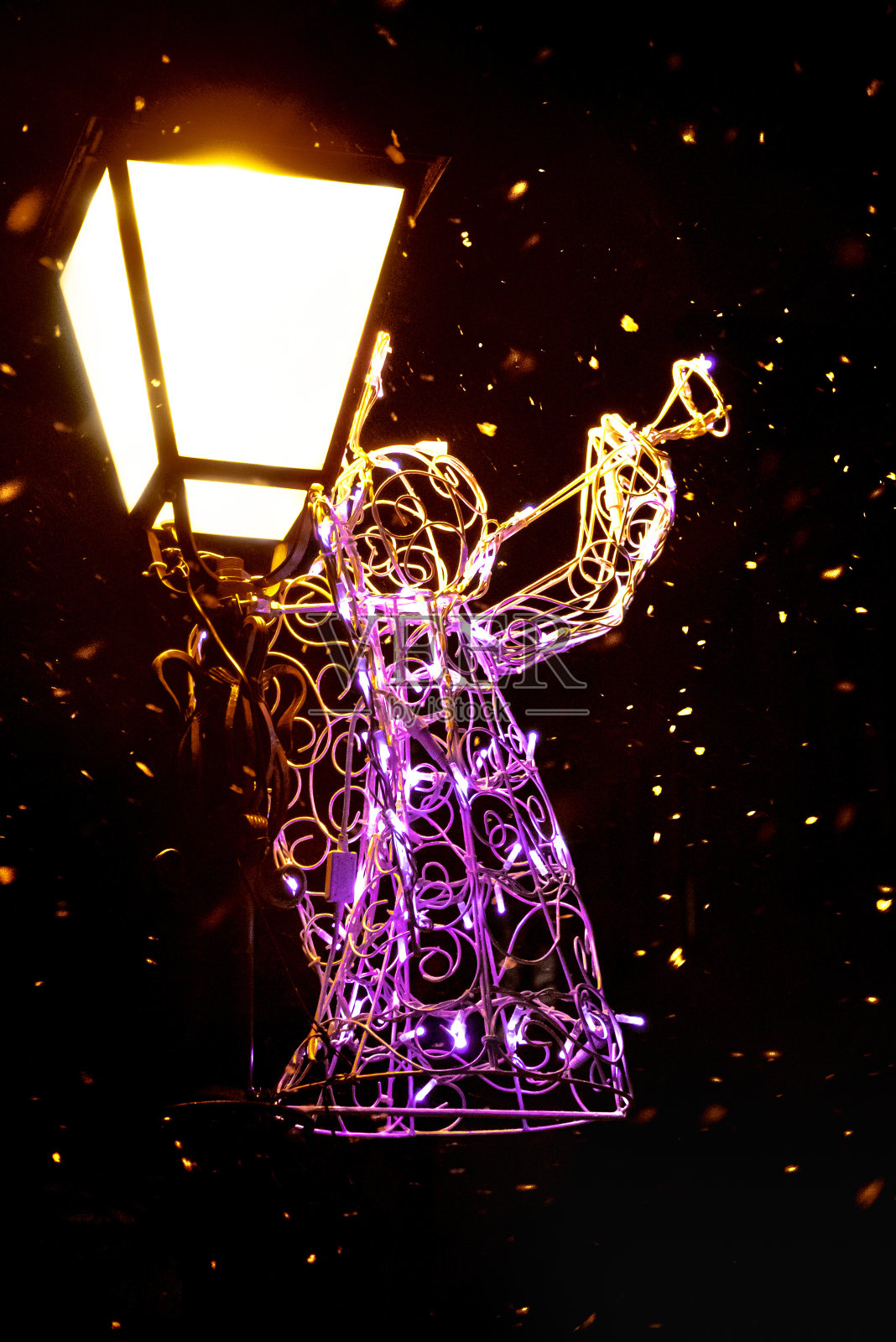 夜晚公园里的圣诞装饰灯的美丽景色照片摄影图片