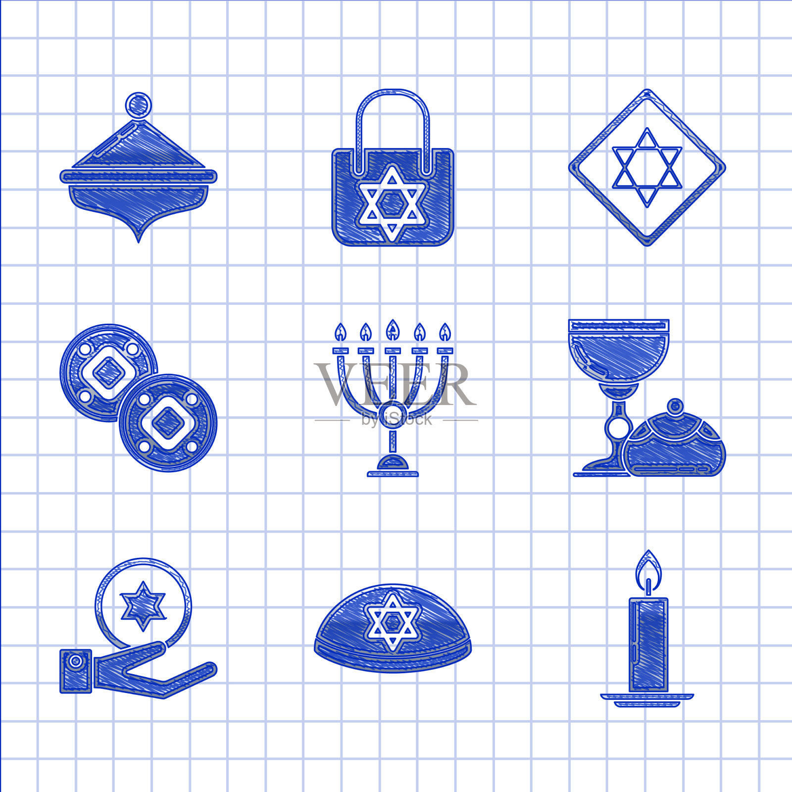 设置光明节烛台犹太基帕与星图标素材