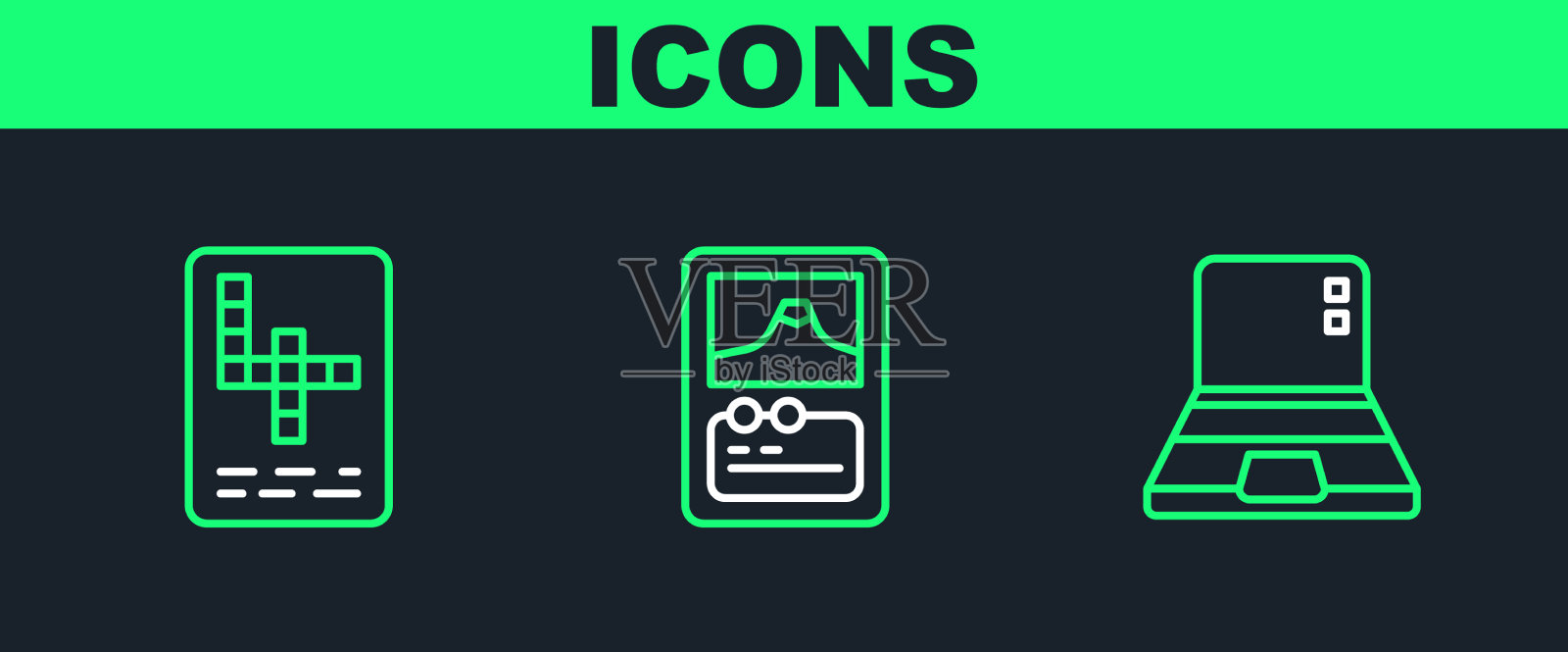 设置行笔记本填字游戏和纸牌游戏图标图标素材