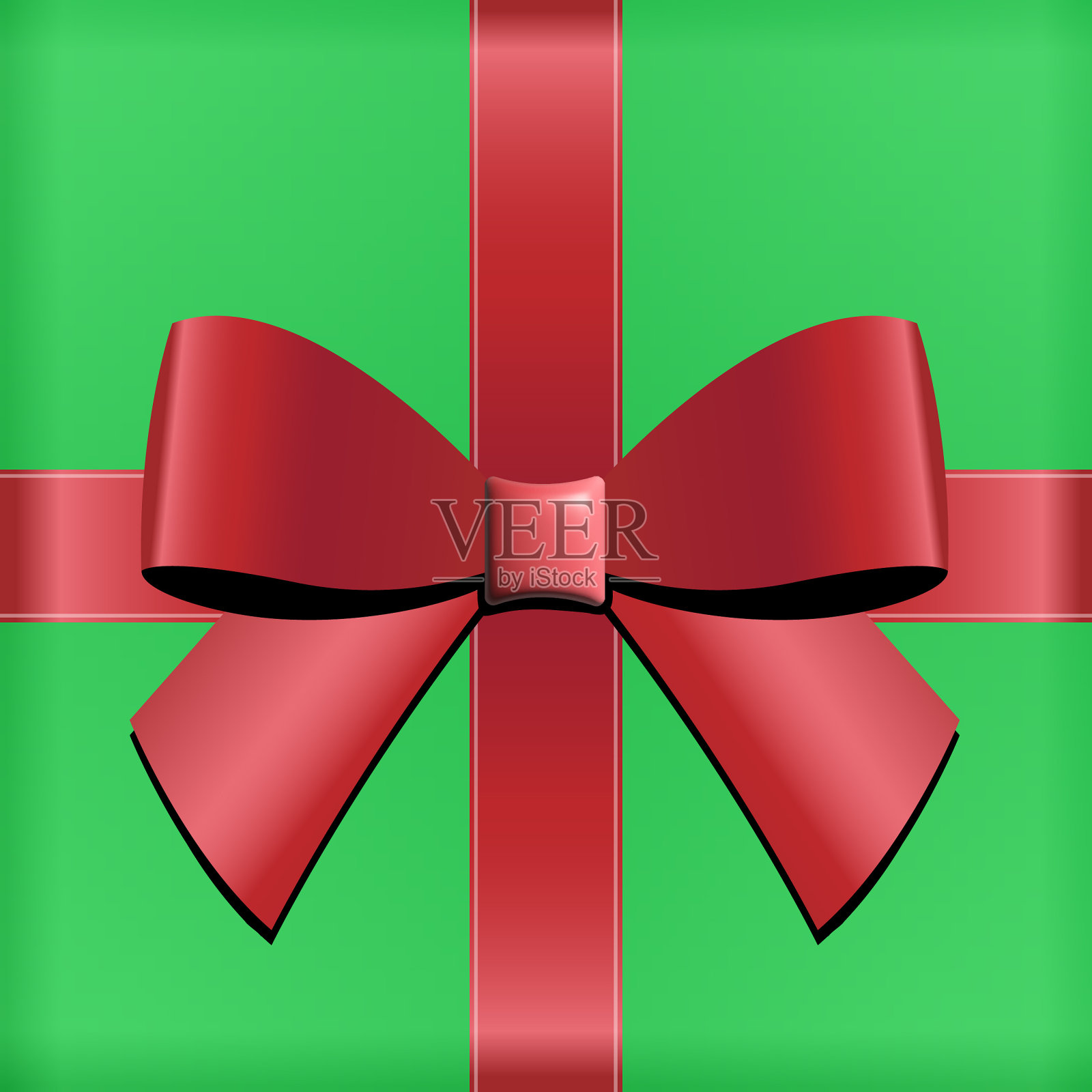 红色3D彩带蝴蝶结梯度方形形状在绿色盒子背景插画图片素材