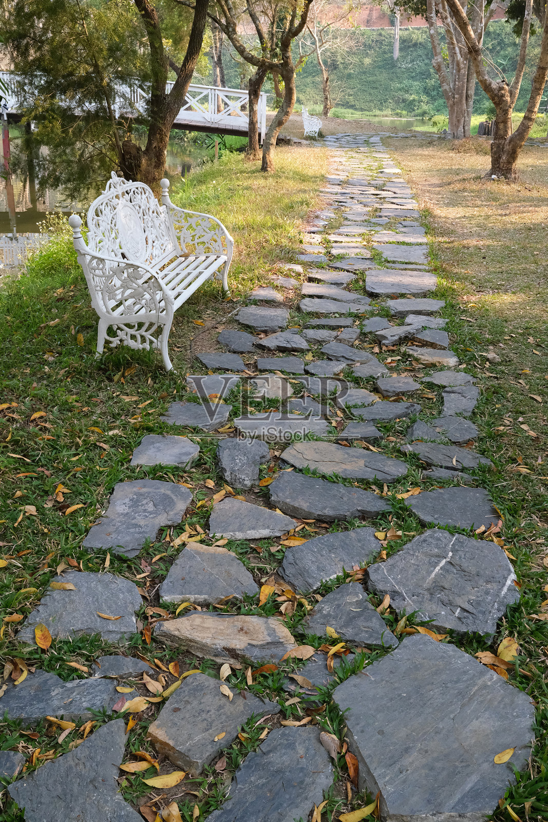 公园里的鹅卵石街道照片摄影图片