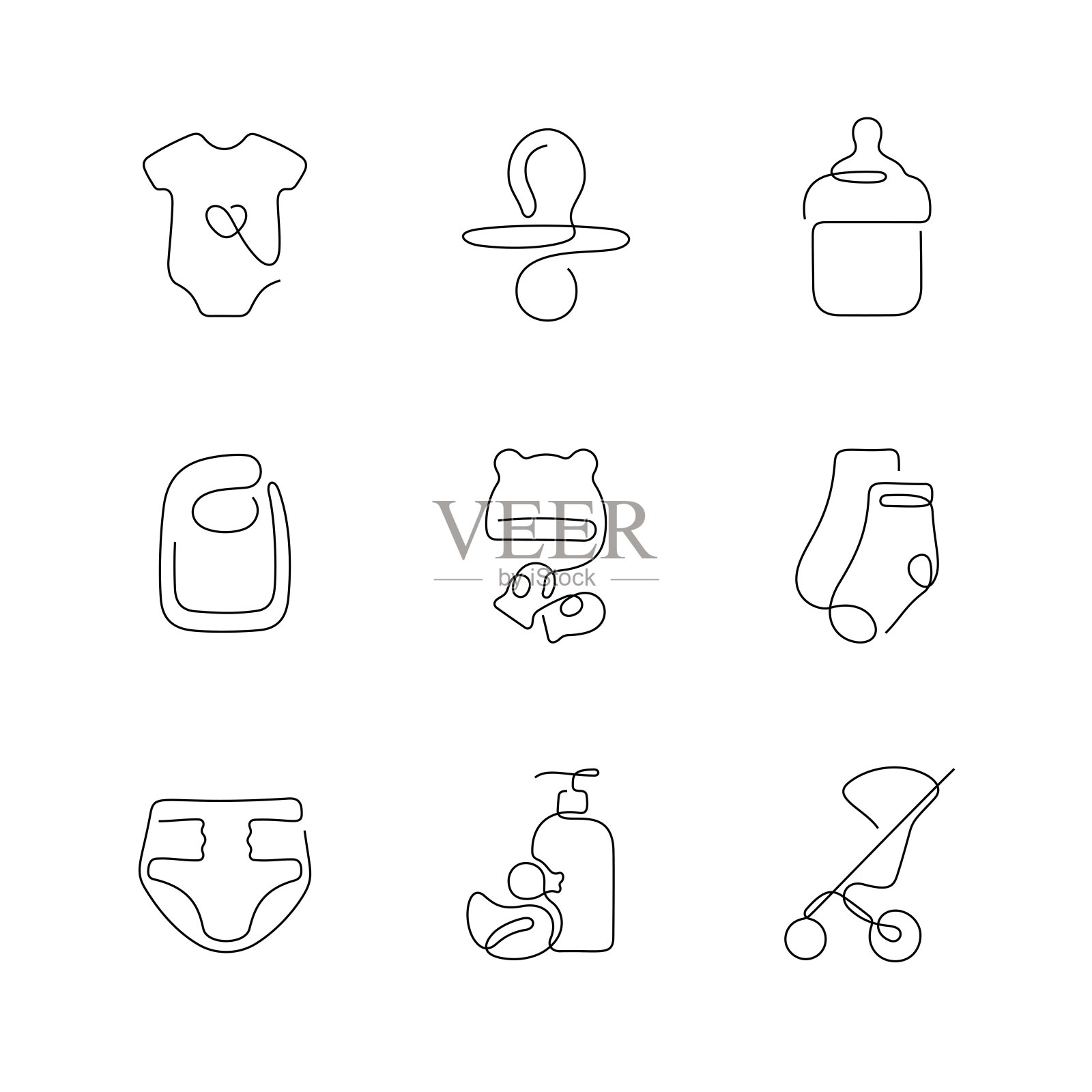 婴童用品艺术风格连续线条图标图标素材