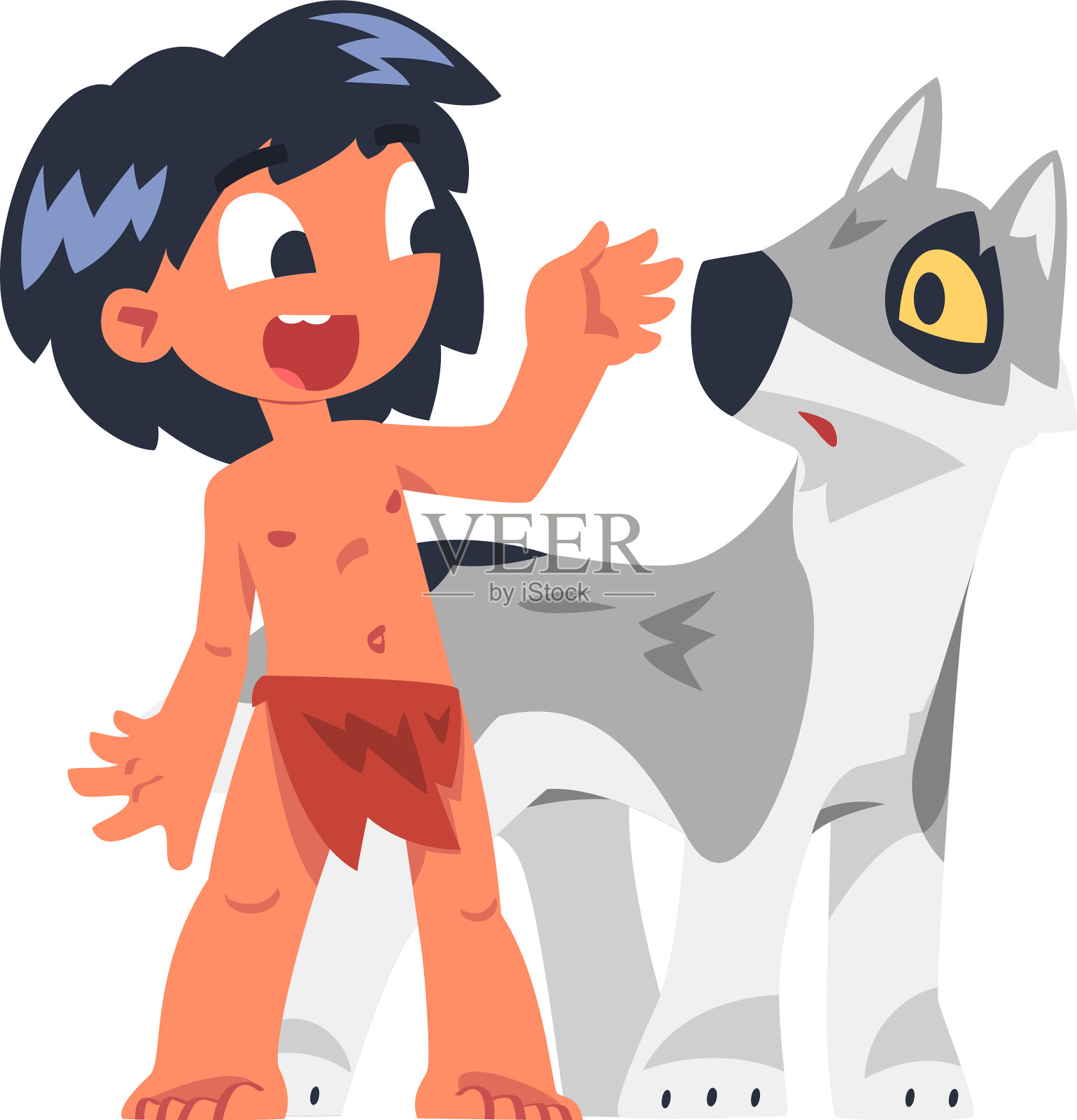 毛克利蹒跚学步的野生男孩从丛林站立设计元素图片