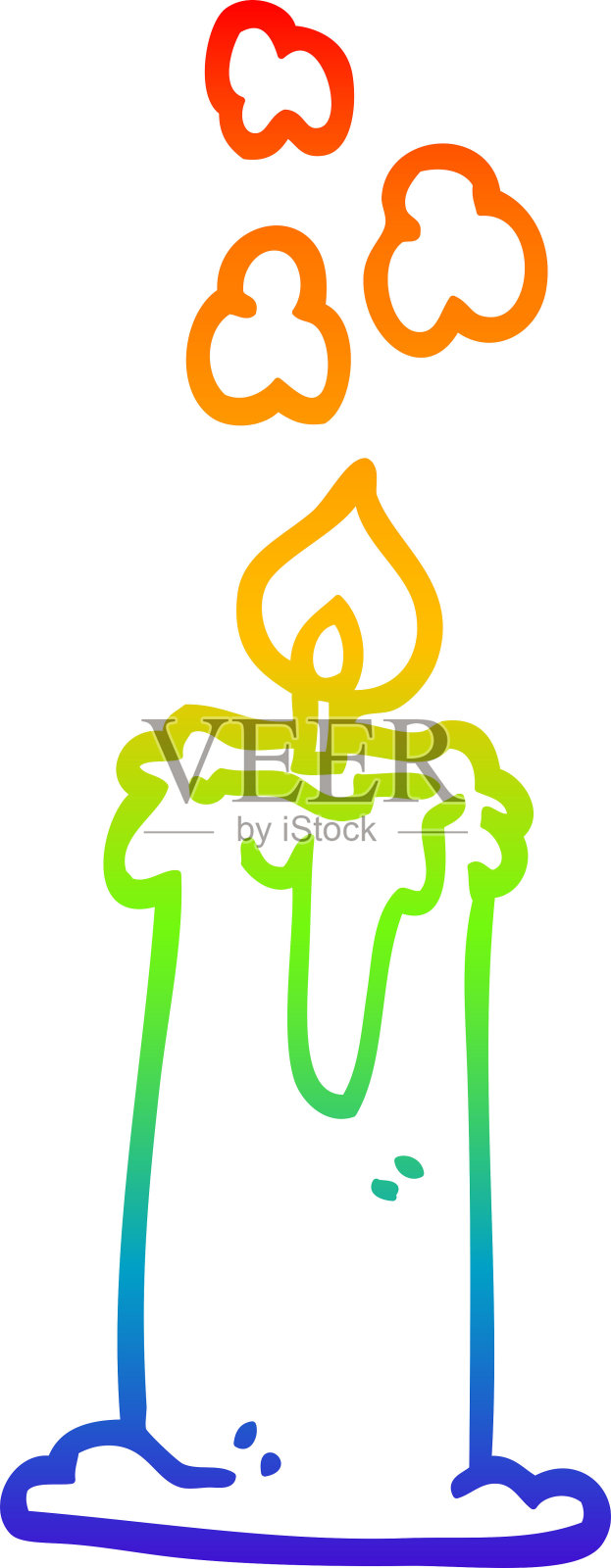 彩虹渐变线画的卡通点燃蜡烛插画图片素材