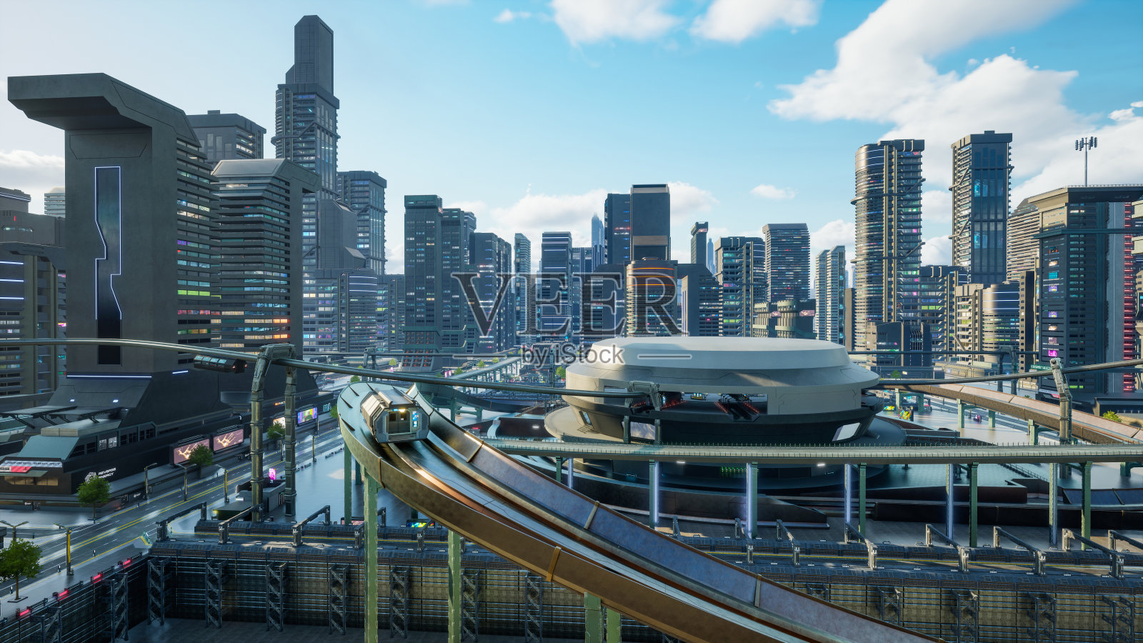 元宇宙城市和赛博朋克概念,3d渲染照片摄影图片