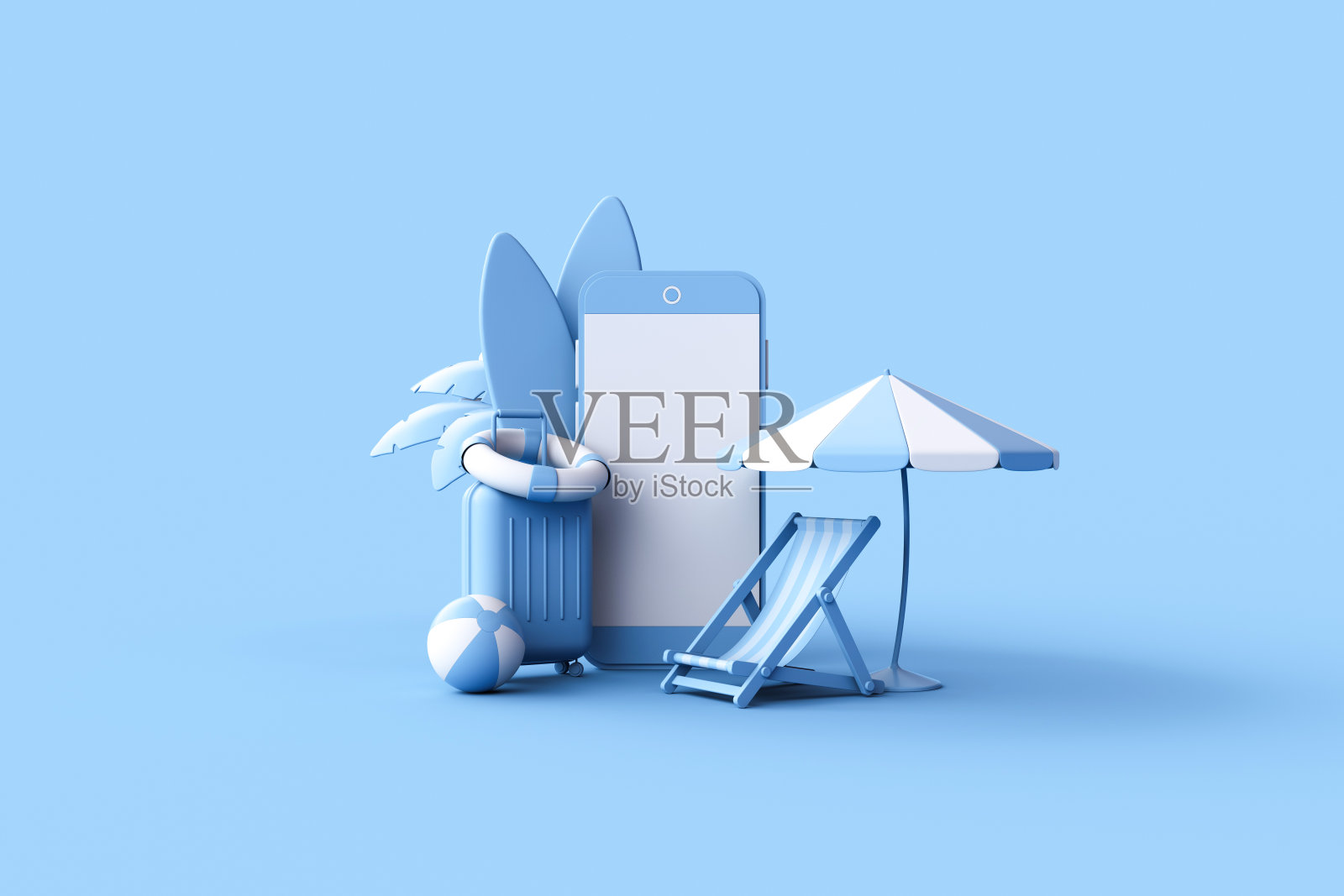 黑屏手机、沙滩伞、沙滩配件。照片摄影图片