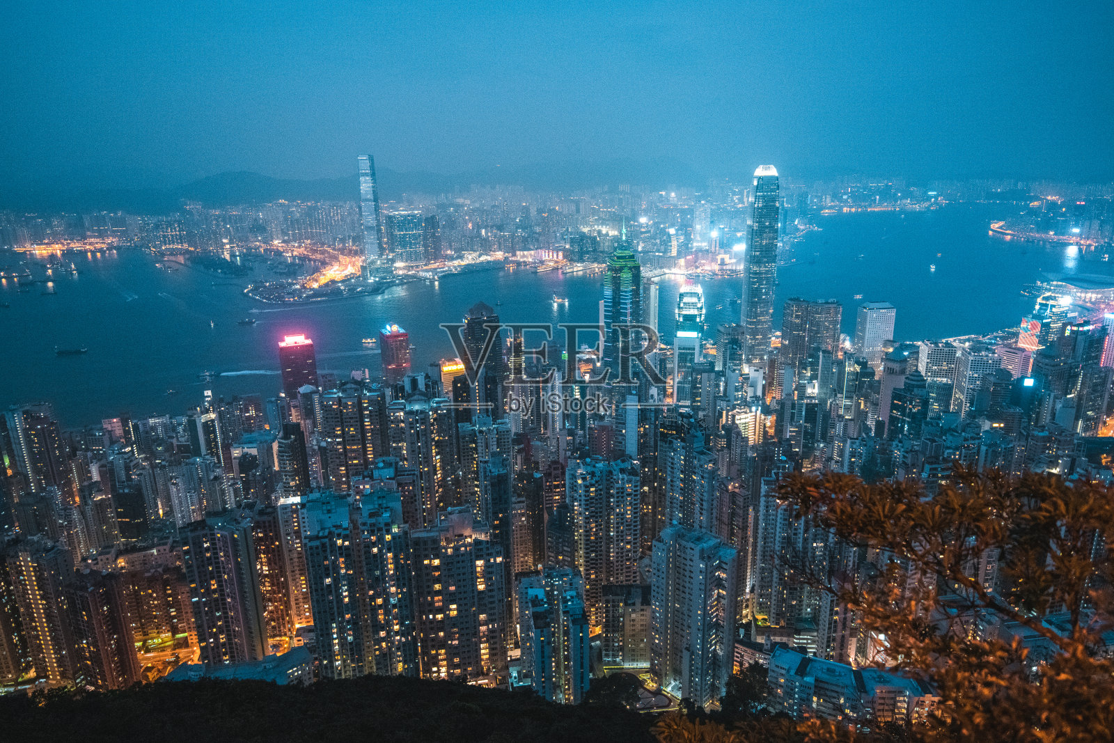 香港城市夜景鸟瞰图照片摄影图片