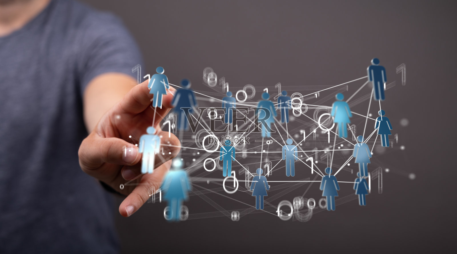 一个模糊背景上的团队连接和社交网络符号的3d渲染照片摄影图片