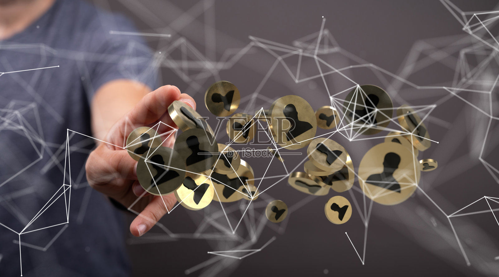 一个模糊背景上的团队连接和社交网络符号的3d渲染照片摄影图片