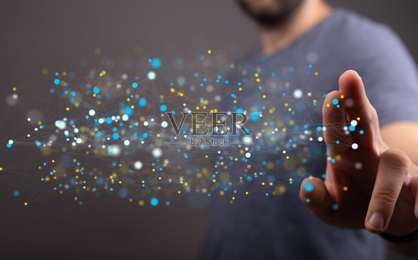 一个模糊背景上的抽象技术组和社会网络连接的3D渲染照片摄影图片