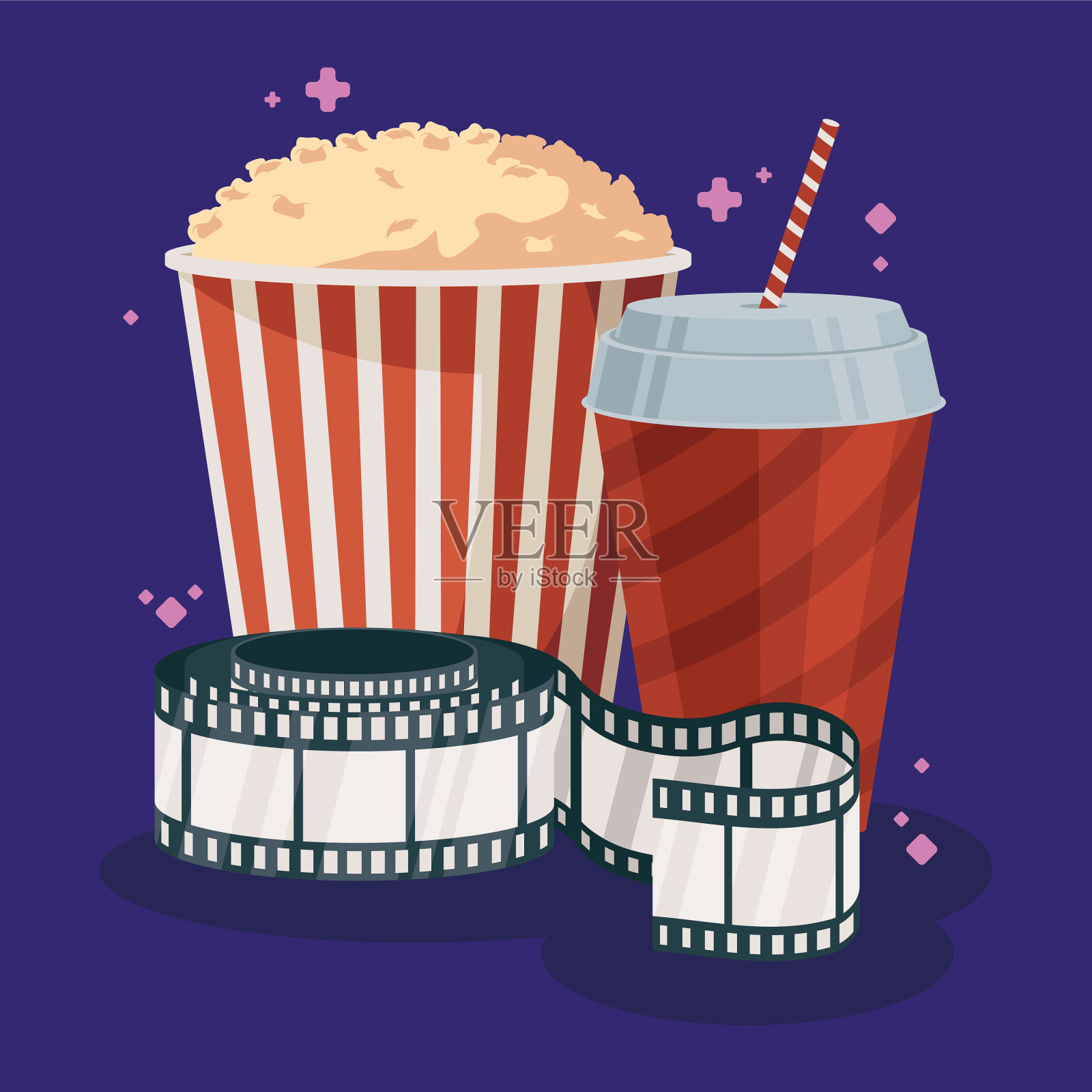 带食物的电影磁带插画图片素材