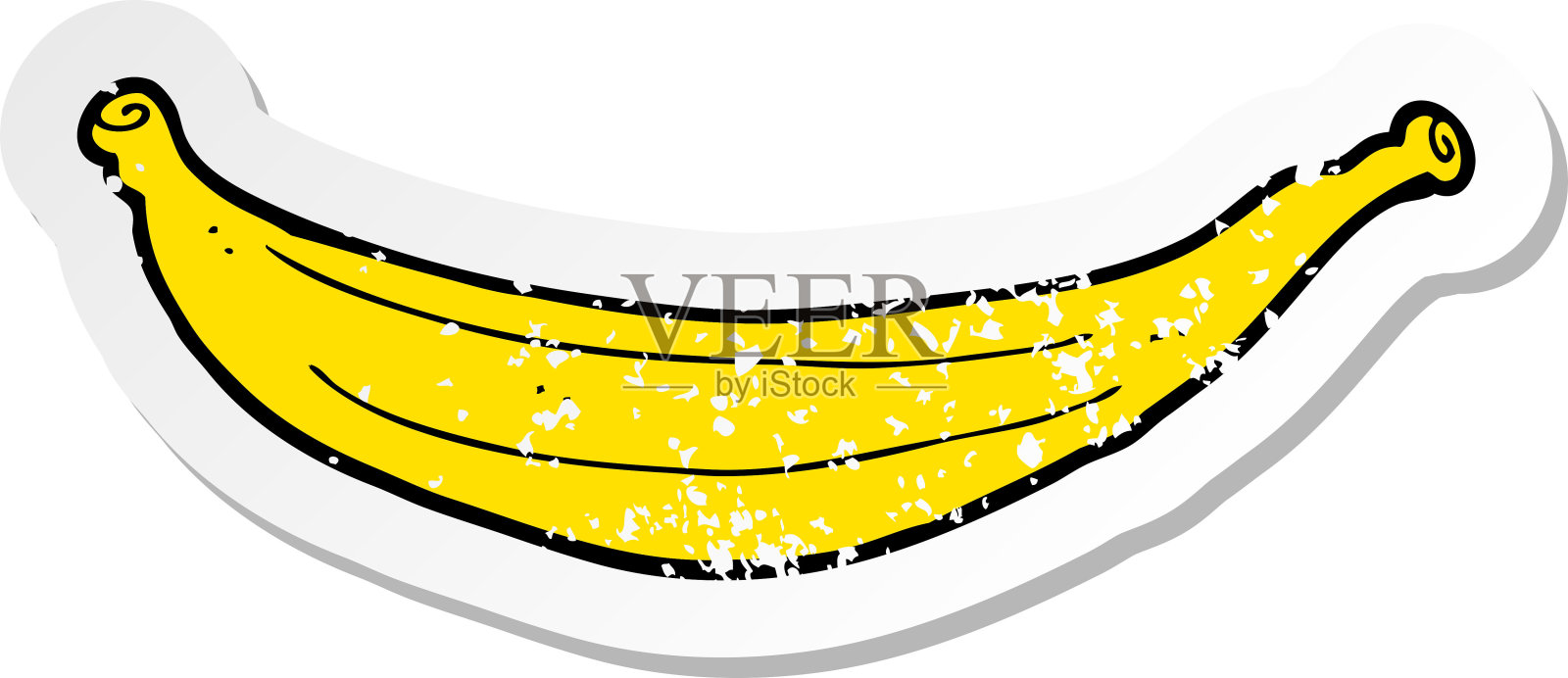 一个卡通香蕉的复古心疼贴纸插画图片素材