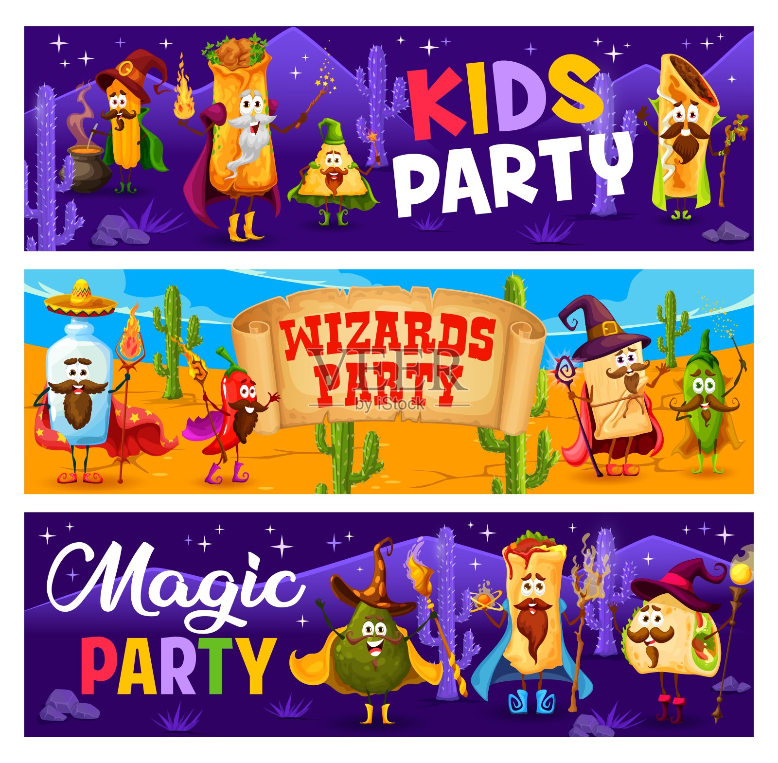 奇才魔术派对卡通tex mex墨西哥食物插画图片素材