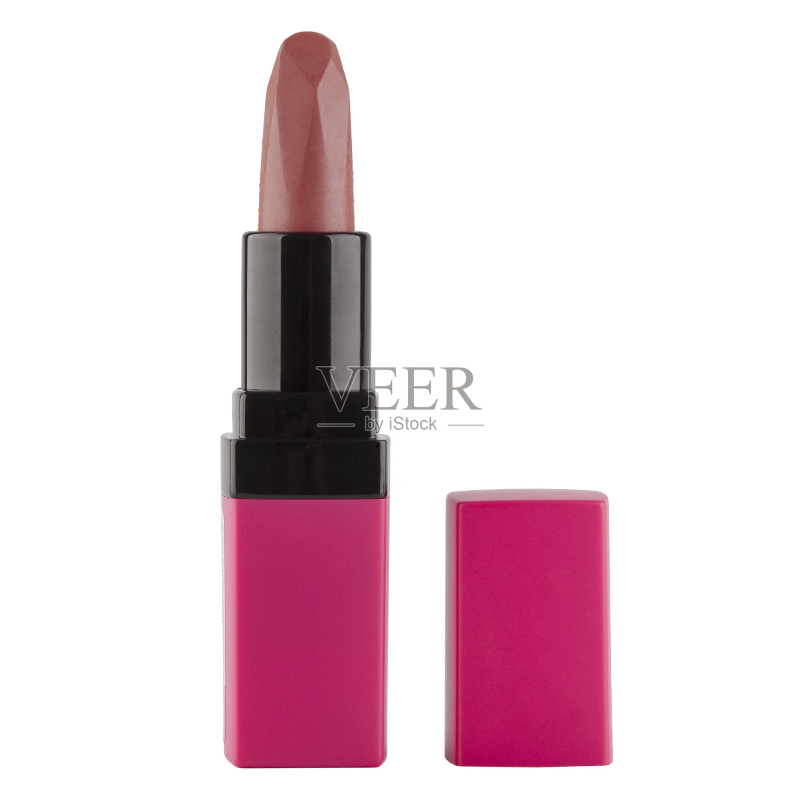 打开白色底色的粉色唇膏照片摄影图片