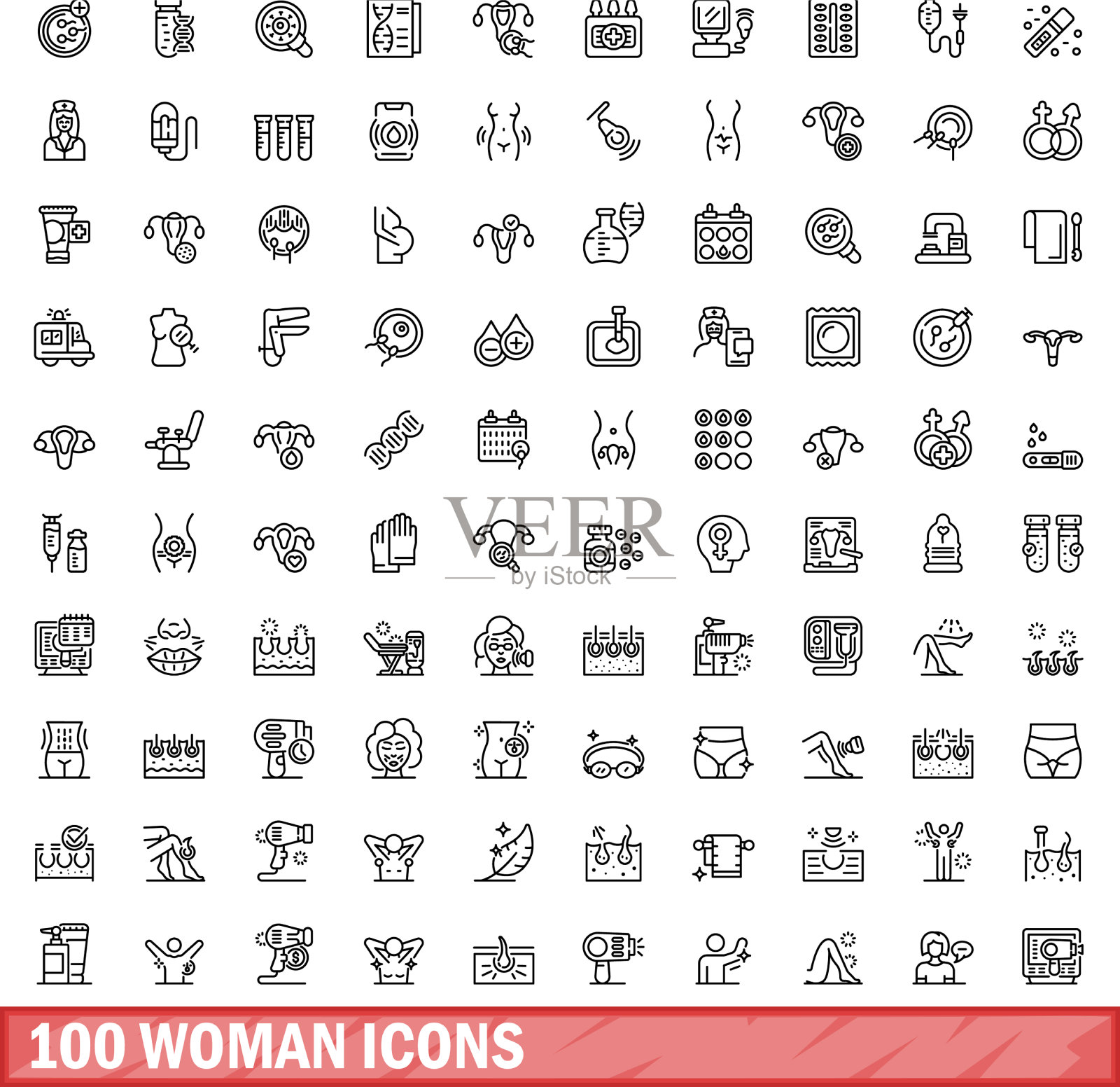 100个女性图标设置轮廓风格图标素材