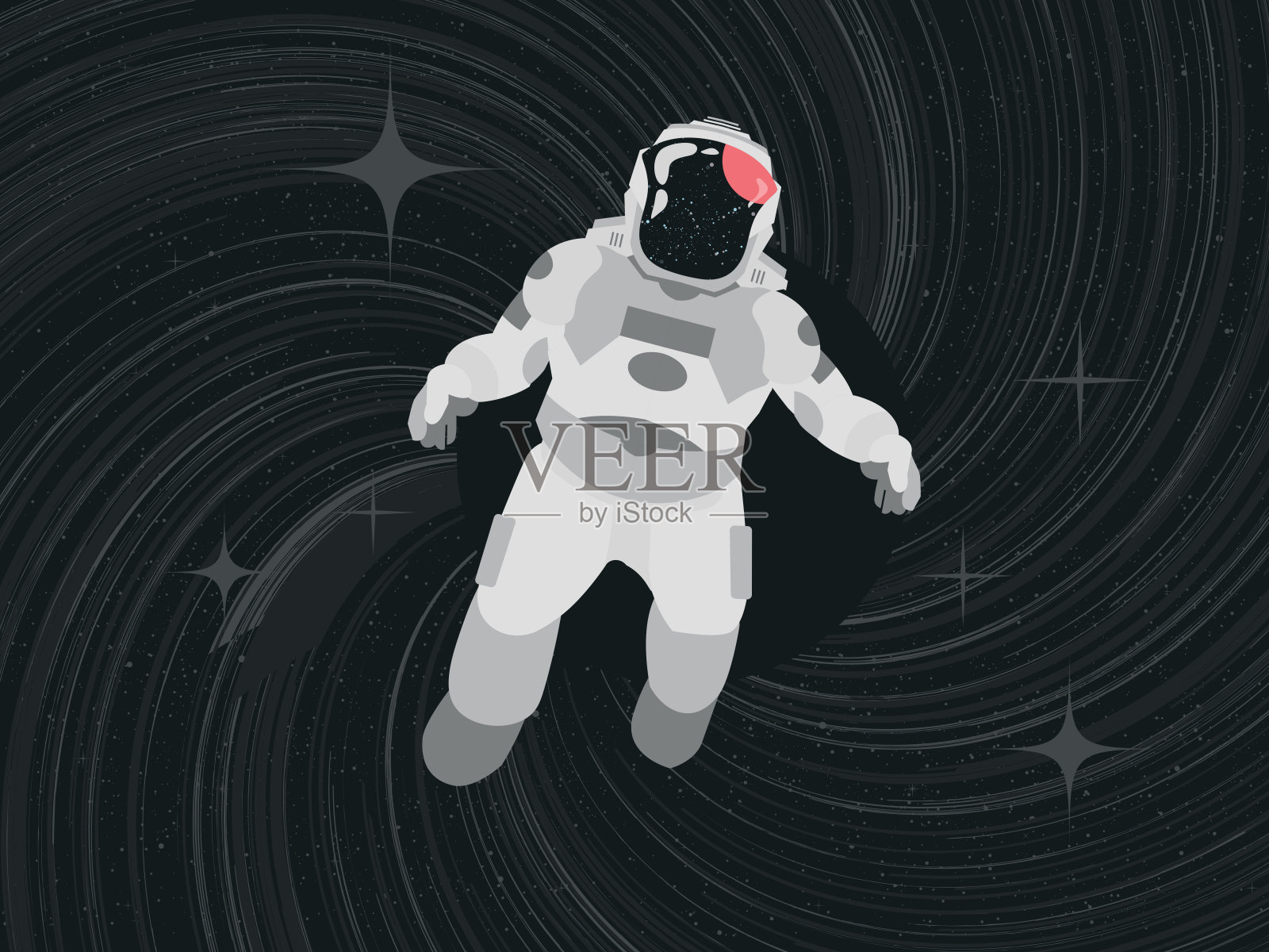 宇航员漂浮在抽象空间的黑暗背景插画图片素材