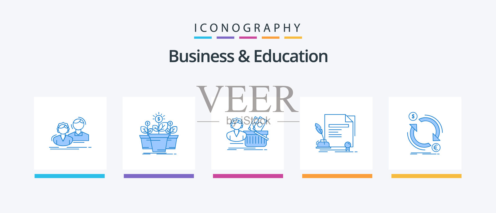 商业和教育蓝色5图标包包括图标素材