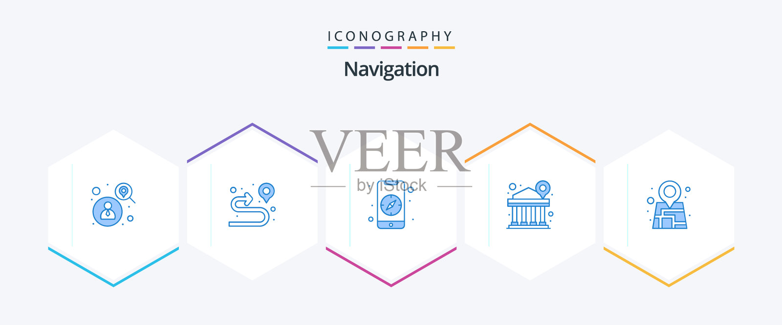 导航25个蓝色图标包,包括地图GPS图标素材