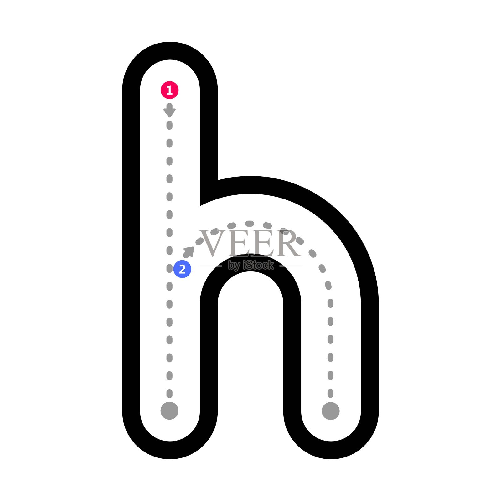 追踪字母h小写预写虚线元素幼儿园和学龄前儿童练习手写体插画图片素材