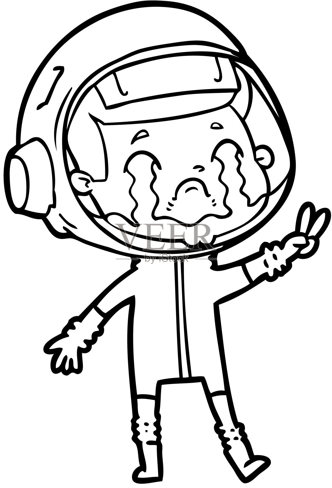 卡通哭泣的宇航员插画图片素材