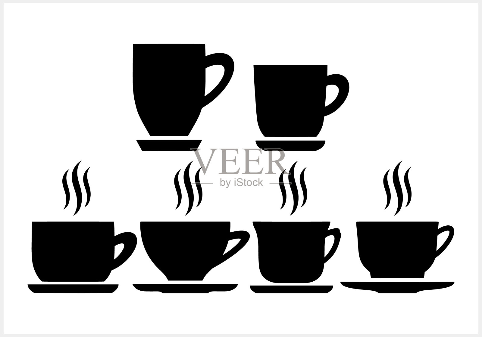 涂鸦咖啡杯茶咖啡剪纸隔离。模板矢量股票插图。每股收益10插画图片素材