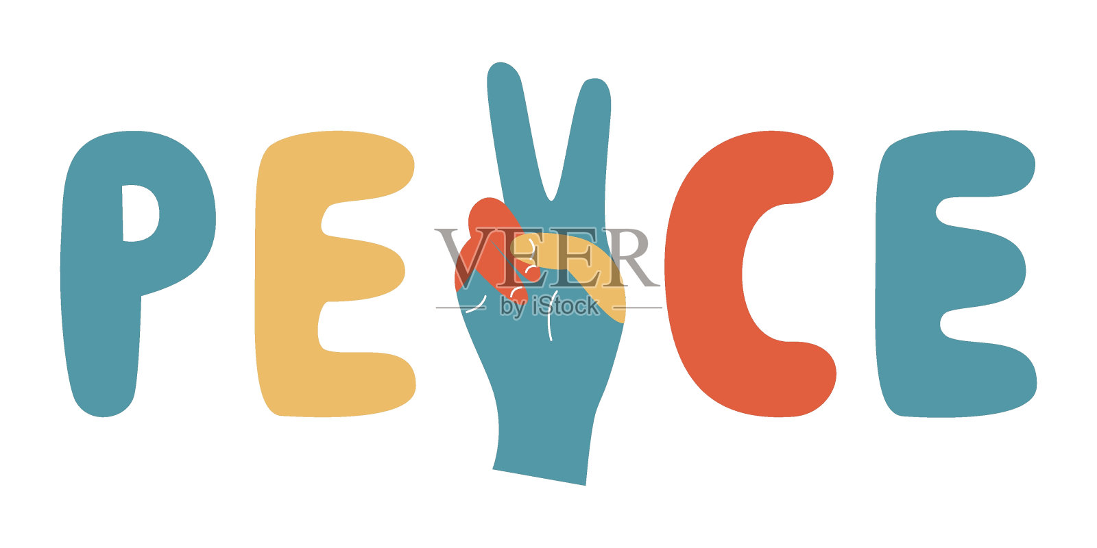 平面矢量嬉皮波西米亚插图。手绘复古groovy和平字母插画图片素材