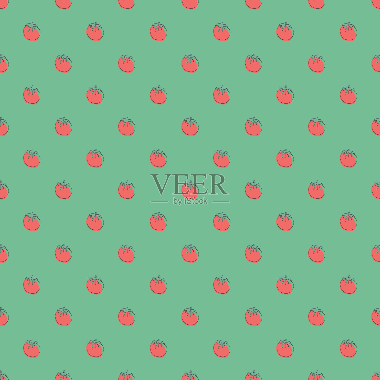 番茄蔬菜无缝模式。素食健康生物食品背景,素食有机生态产品。矢量图插画图片素材