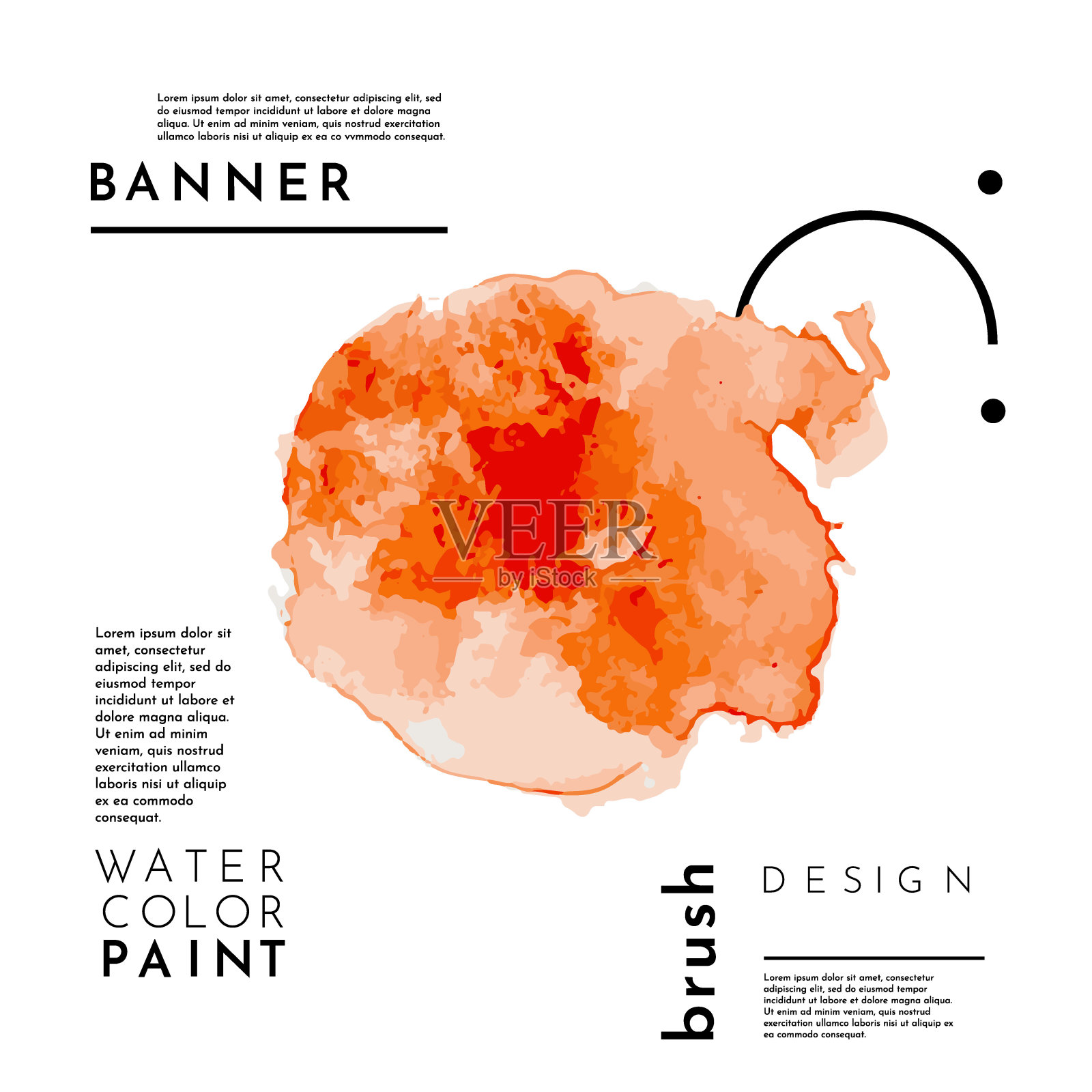 矢量插图。水彩笔触。柔和的红色。手绘油漆涂抹。带有文本的几何形状。方形横幅设计社交媒体,网页模板。文字背景插画图片素材