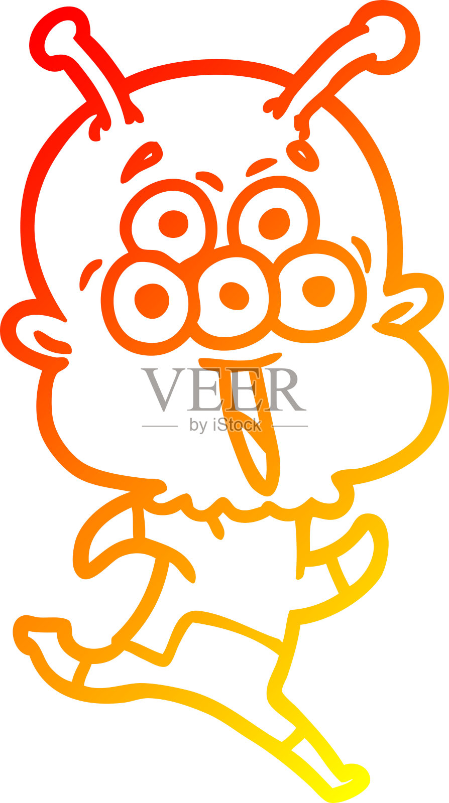 温暖的梯度线绘制一个快乐的卡通外星人运行设计元素图片