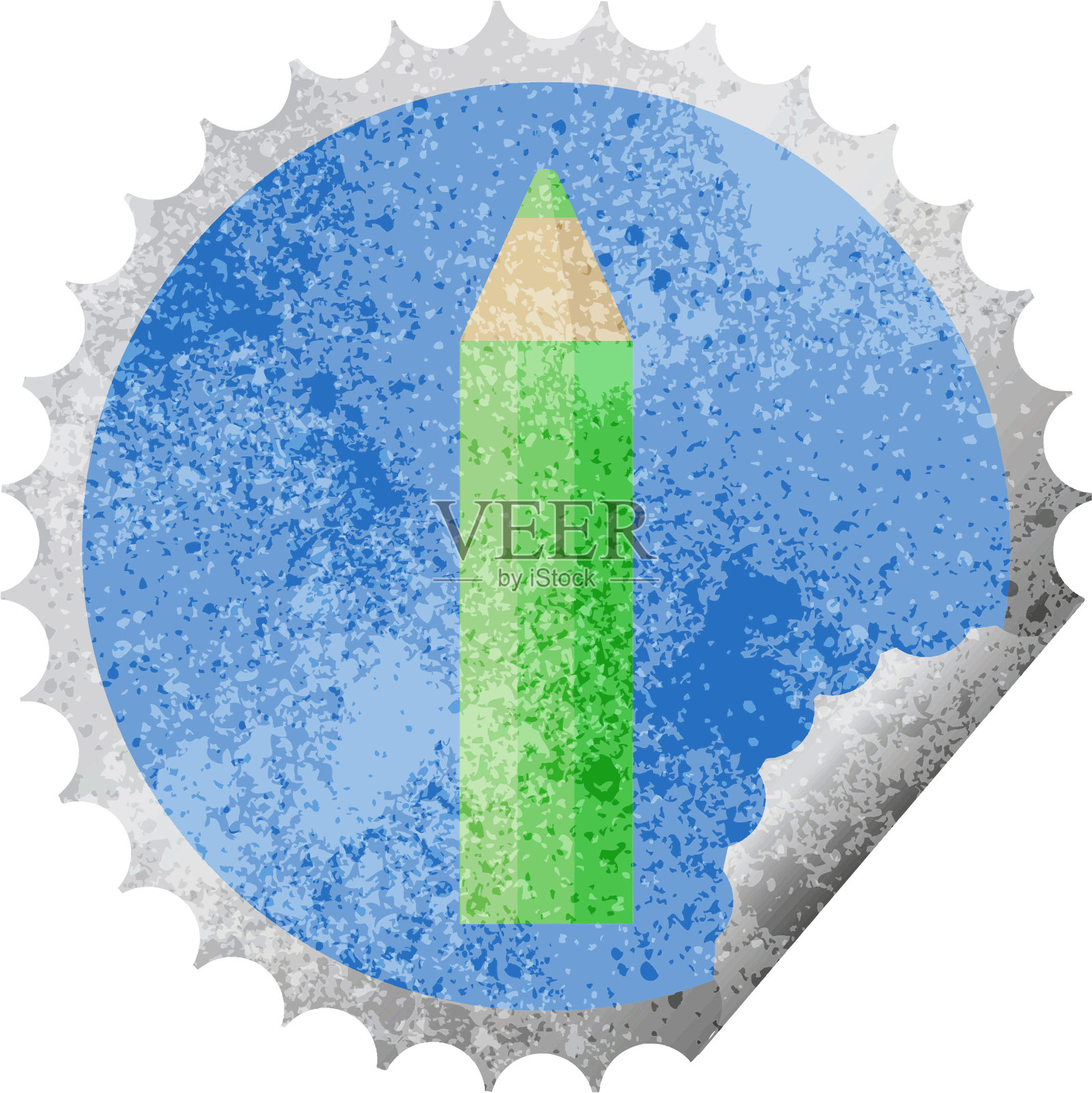 绿色着色铅笔图形矢量插图圆形贴纸邮票插画图片素材