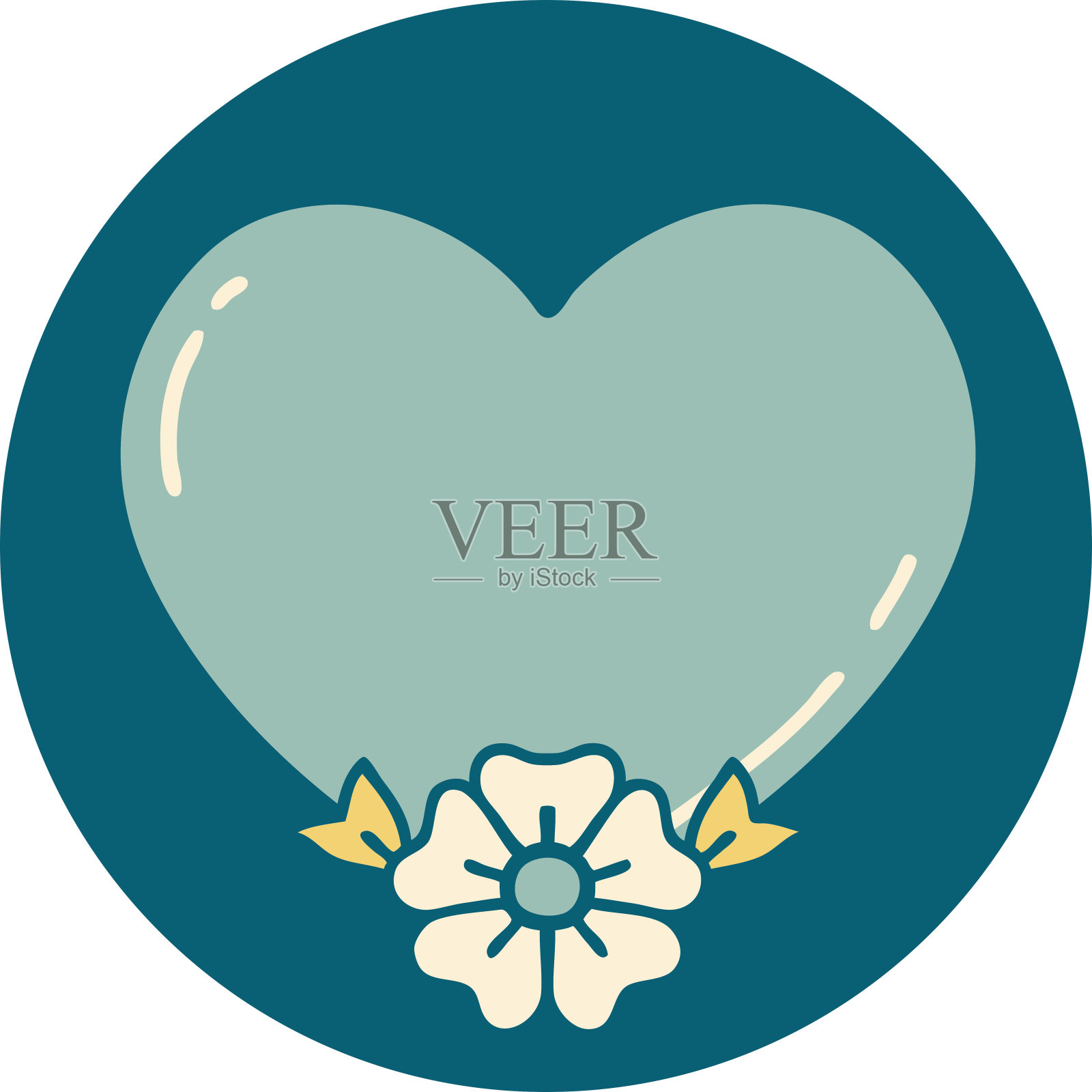 心形和花的标志性纹身风格形象插画图片素材