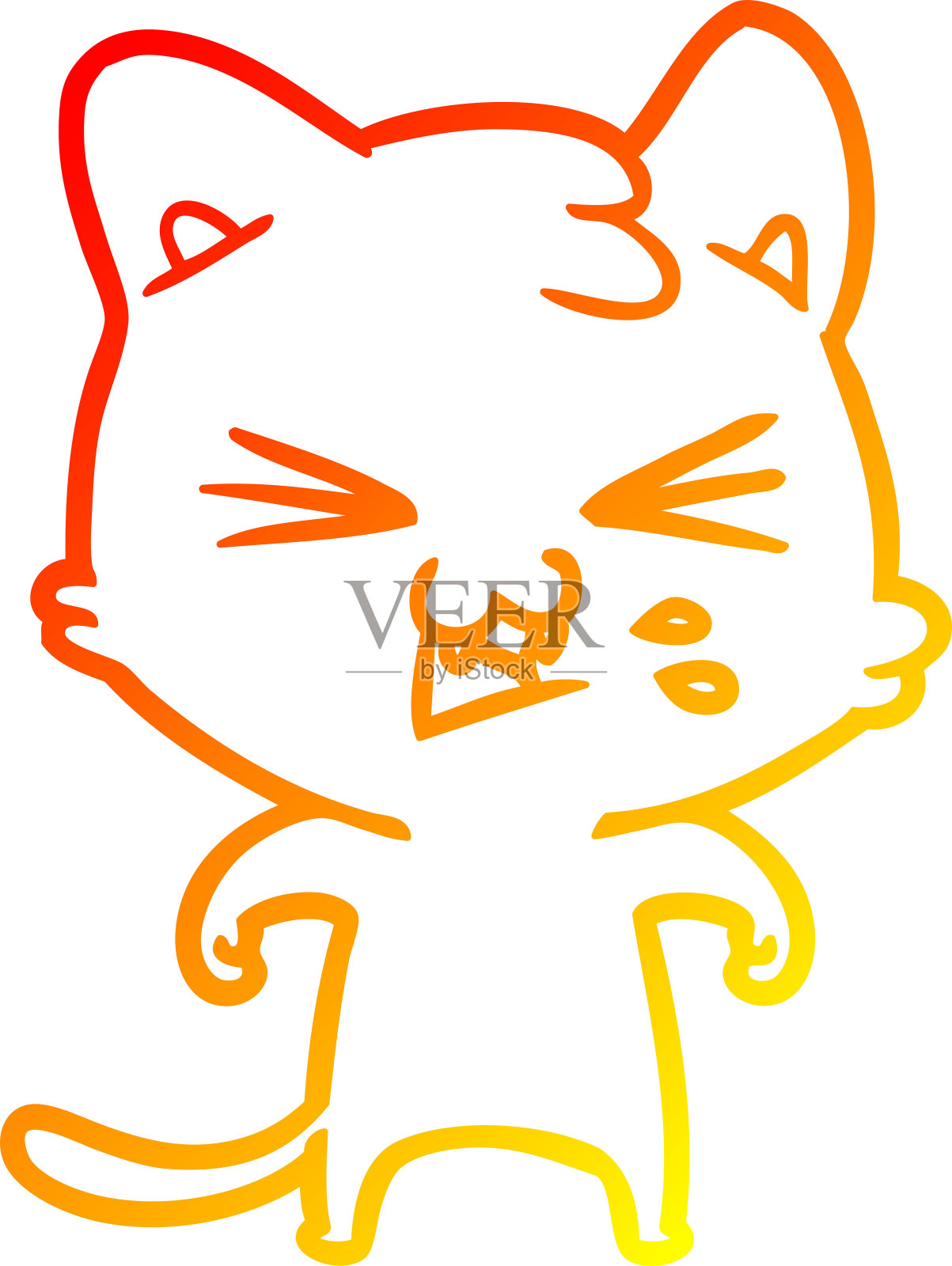 温暖的梯度线绘制卡通猫嘶嘶声设计元素图片