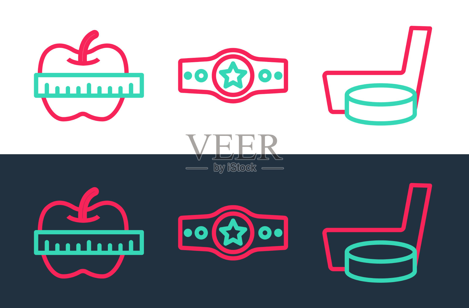 设置线冰球棒和冰球苹果图标素材
