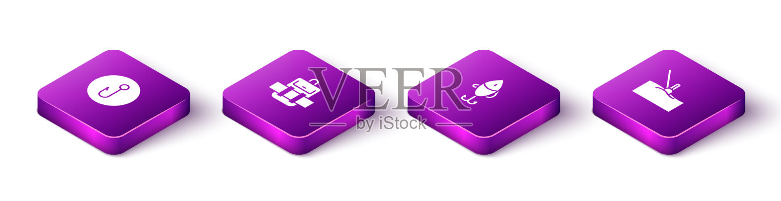 设置等距鱼钩徒步背包诱饵图标素材