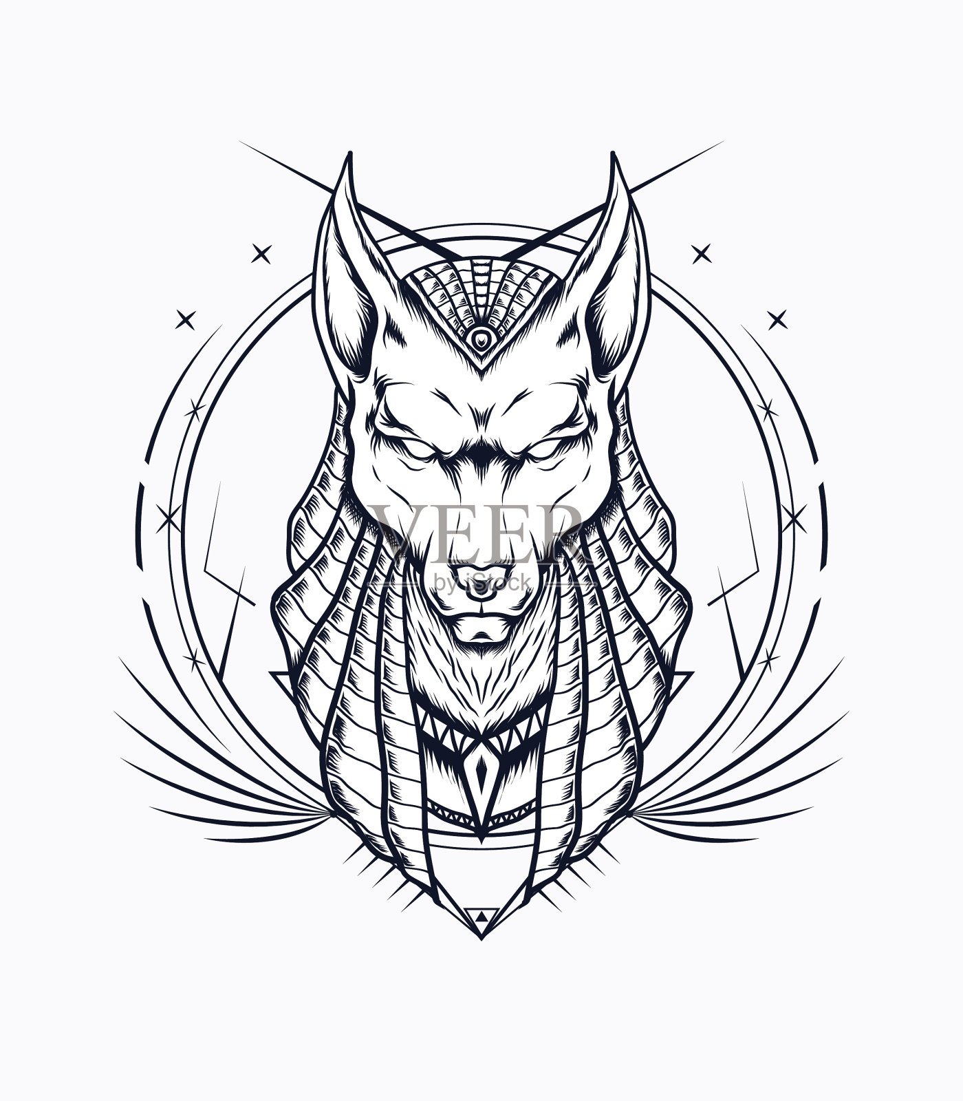 阿努比斯头部矢量艺术品黑色和白色插画图片素材