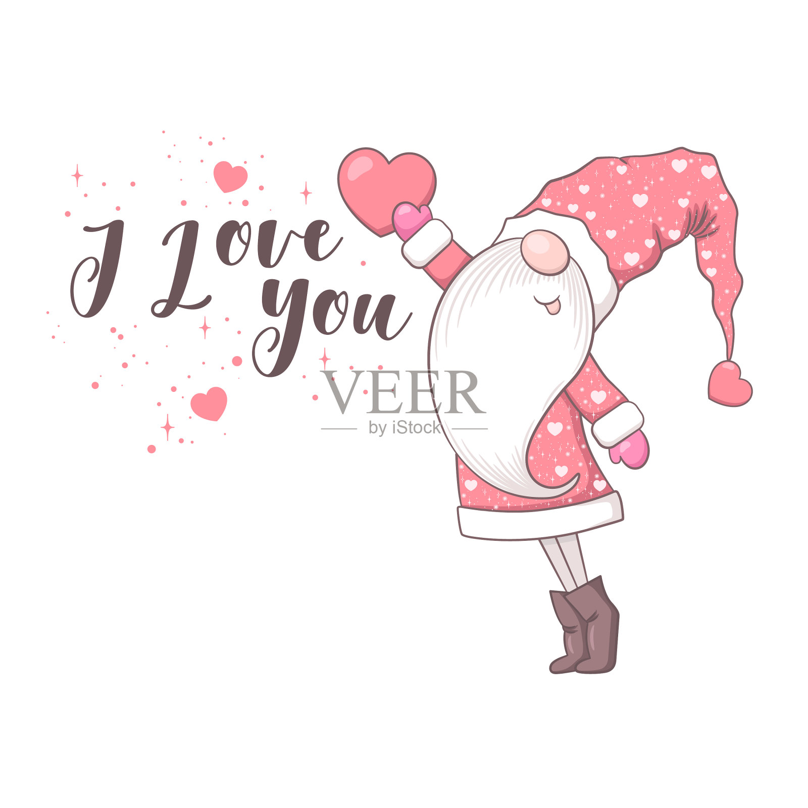 情人节卡片与可爱的手绘地精插画图片素材